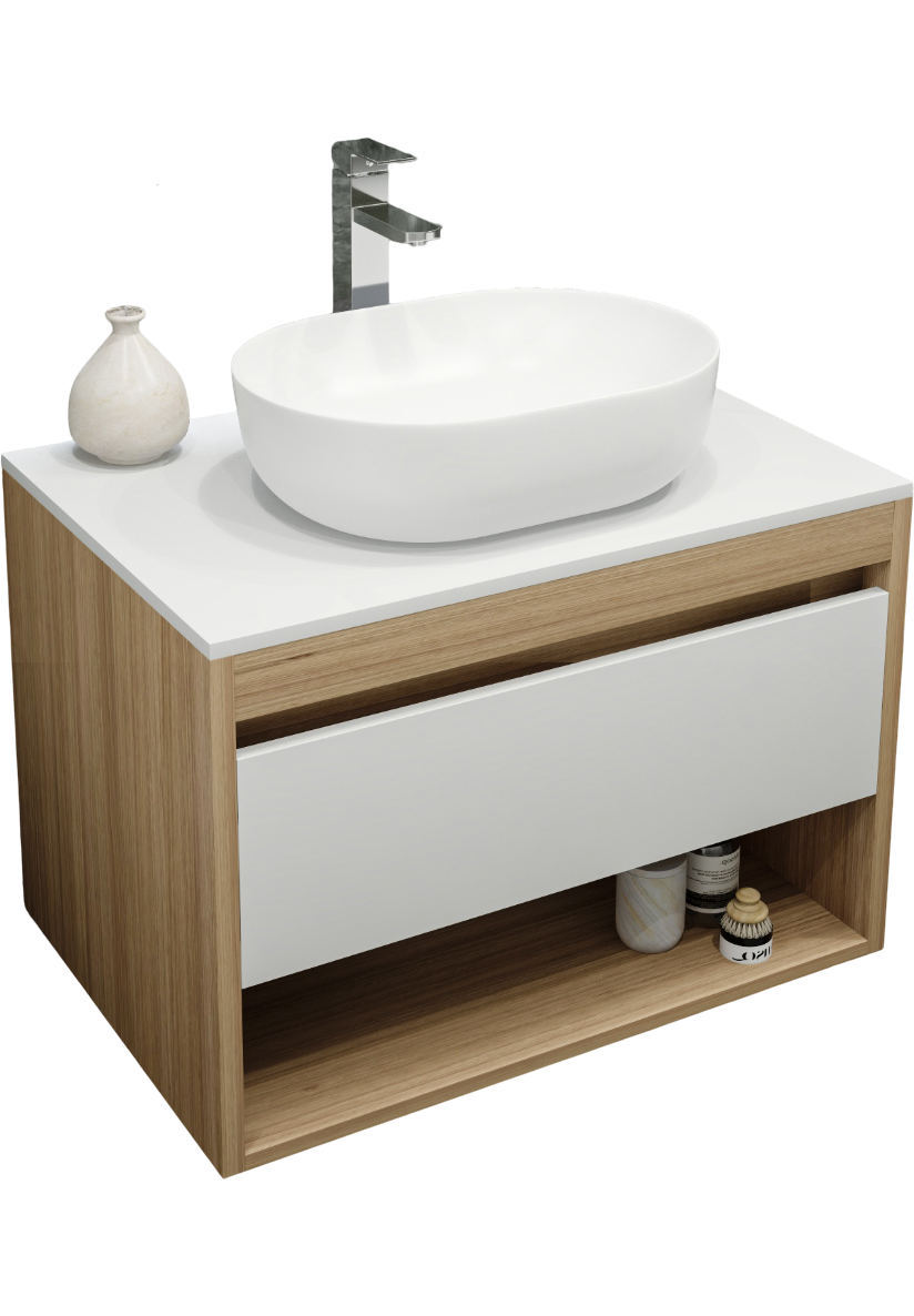 Тумба с раковиной Teymi Ritta 75 дуб эврика, матовая белая, раковина Solli 48