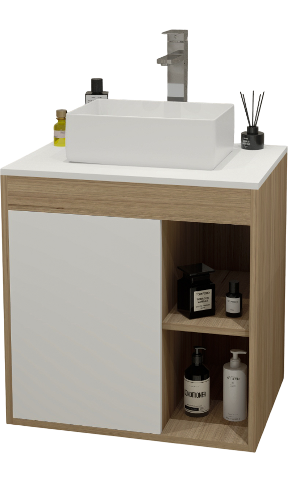 Тумба с раковиной Teymi Nura 60 дуб эврика, матовая белая, раковина Helmi Mini 38