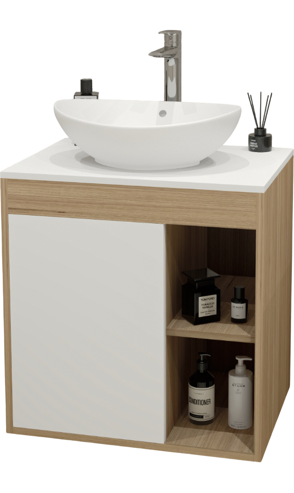 Тумба с раковиной Teymi Nura 60 дуб эврика, матовая белая, раковина Lori 60