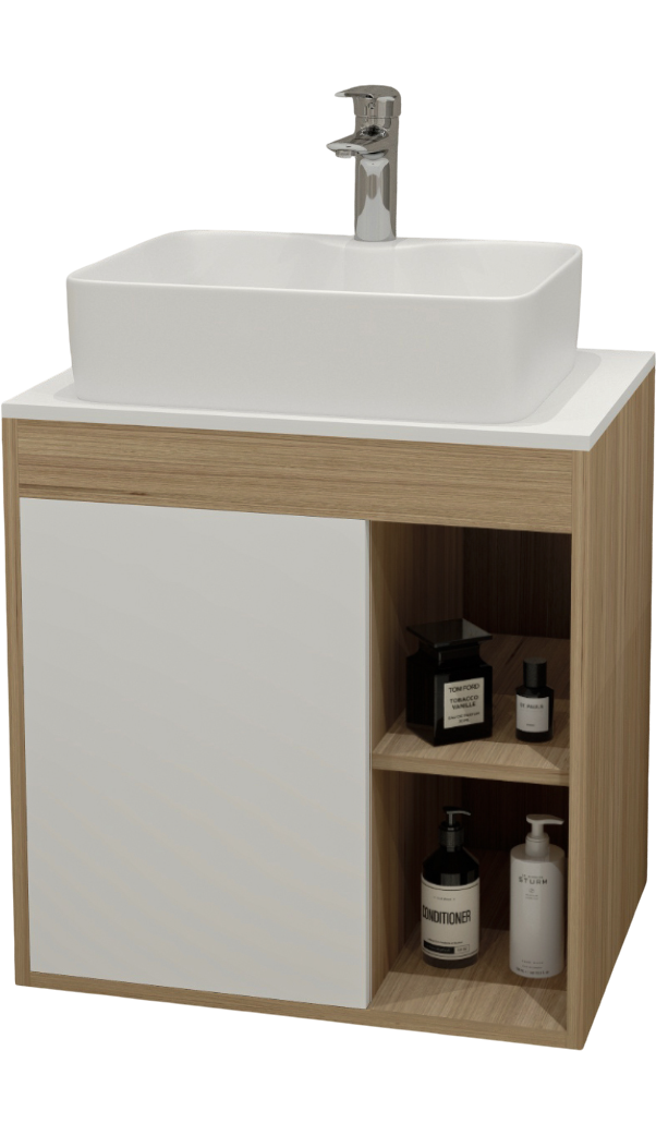 Тумба с раковиной Teymi Nura 60 дуб эврика, матовая белая, раковина Helmi S 48