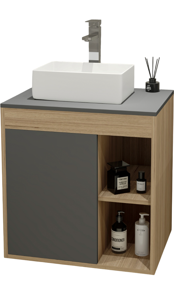 Тумба с раковиной Teymi Nura 60 дуб эврика, матовый графит, раковина Helmi Mini 38