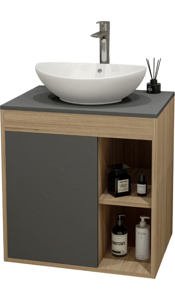 Тумба с раковиной Teymi Nura 60 дуб эврика, матовый графит, раковина Lori 60