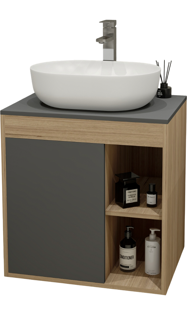 Тумба с раковиной Teymi Nura 60 дуб эврика, матовый графит, раковина Solli 48