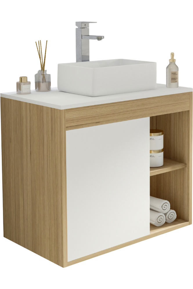 Тумба с раковиной Teymi Nura 70 дуб эврика, матовая белая, раковина Helmi Mini 38