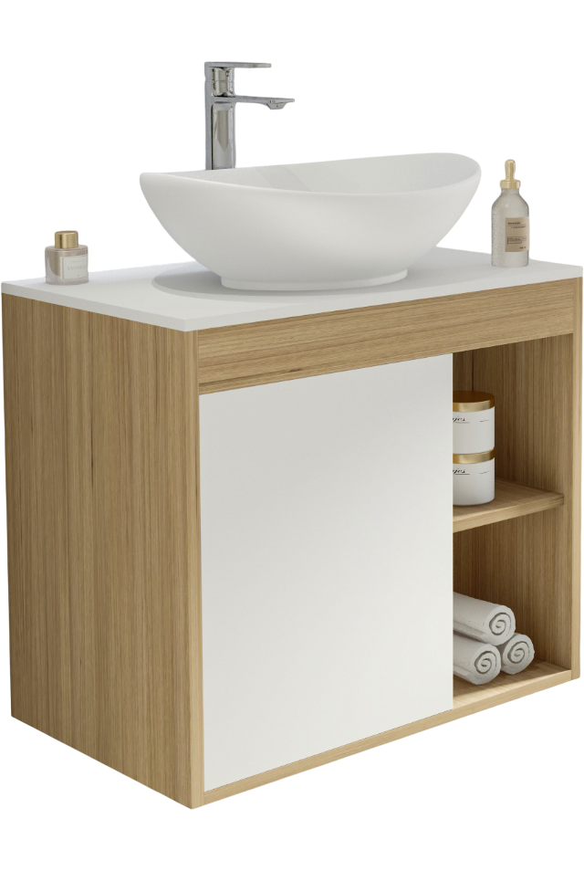 Тумба с раковиной Teymi Nura 70 дуб эврика, матовая белая, раковина Lori 60