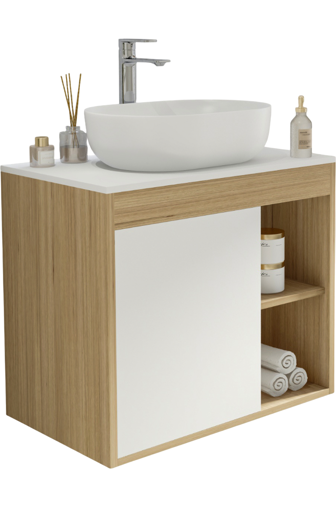 Тумба с раковиной Teymi Nura 70 дуб эврика, матовая белая, раковина Solli 48