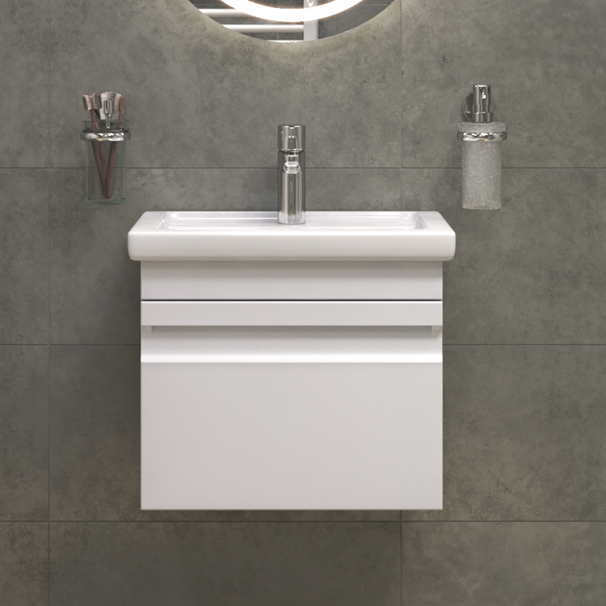 Тумба с раковиной Vigo Holly 50 подвесная, белая, раковина Como 50