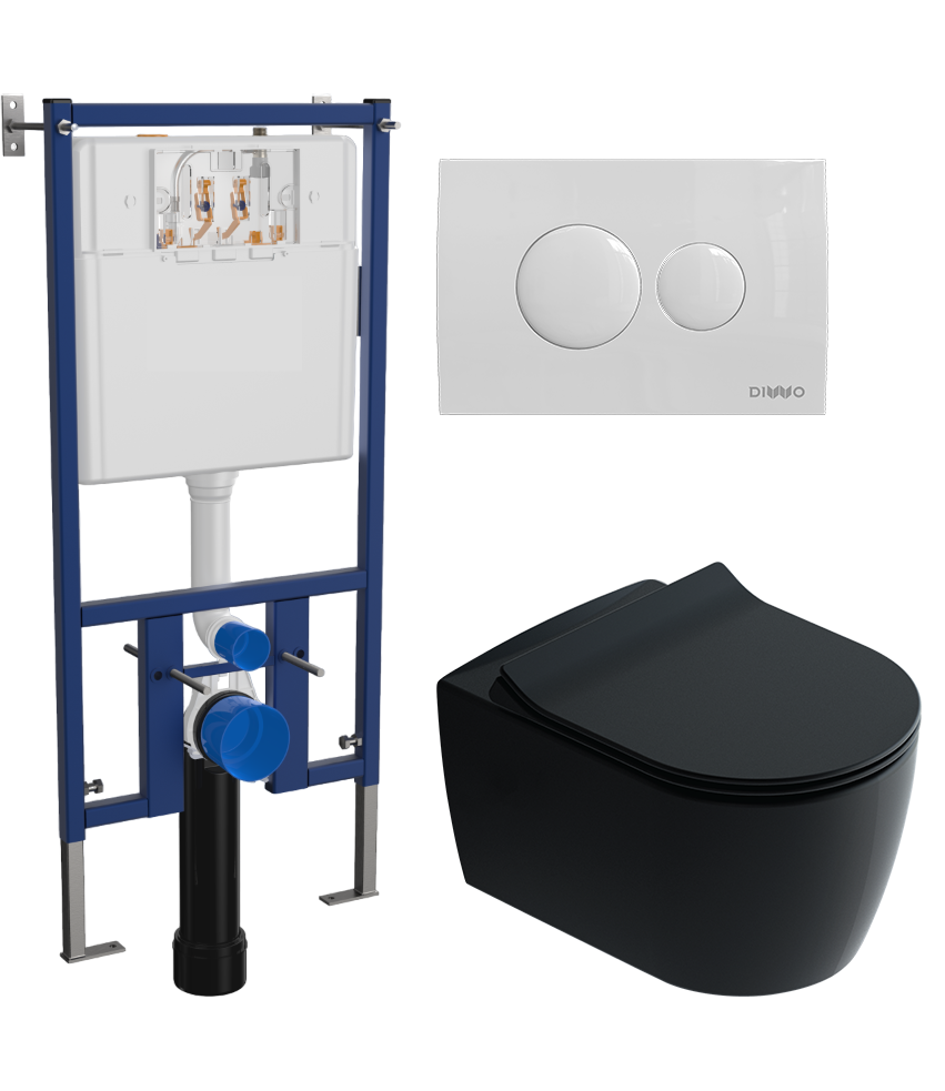 Комплект 3 в 1 Унитаз подвесной STWORKI Ноттвиль SETK3104-2616 черный + Инсталляция DIWO 4501 + Кнопка 7310 цвет глянцевый белый