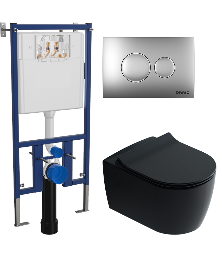 Комплект 3 в 1 Унитаз подвесной STWORKI Ноттвиль SETK3104-2616 черный + Инсталляция DIWO 4501 + Кнопка 7311 цвет матовый хром