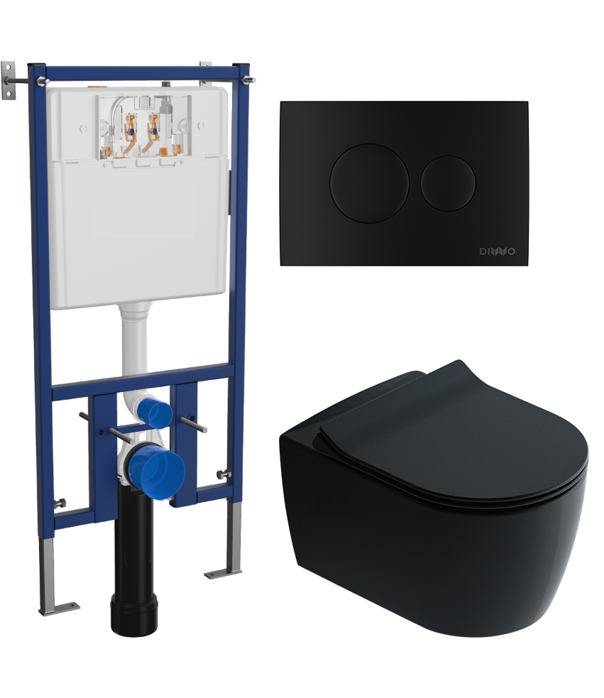 Комплект 3 в 1 Унитаз подвесной STWORKI Ноттвиль SETK3104-2616 черный + Инсталляция DIWO 4501 + Кнопка 7313 цвет матовый черный