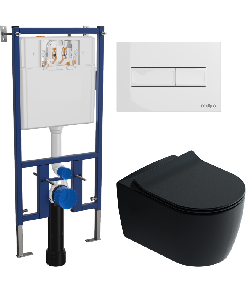 Комплект 3 в 1 Унитаз подвесной STWORKI Ноттвиль SETK3104-2616 черный + Инсталляция DIWO 4501 + Кнопка 7320 цвет глянцевый белый