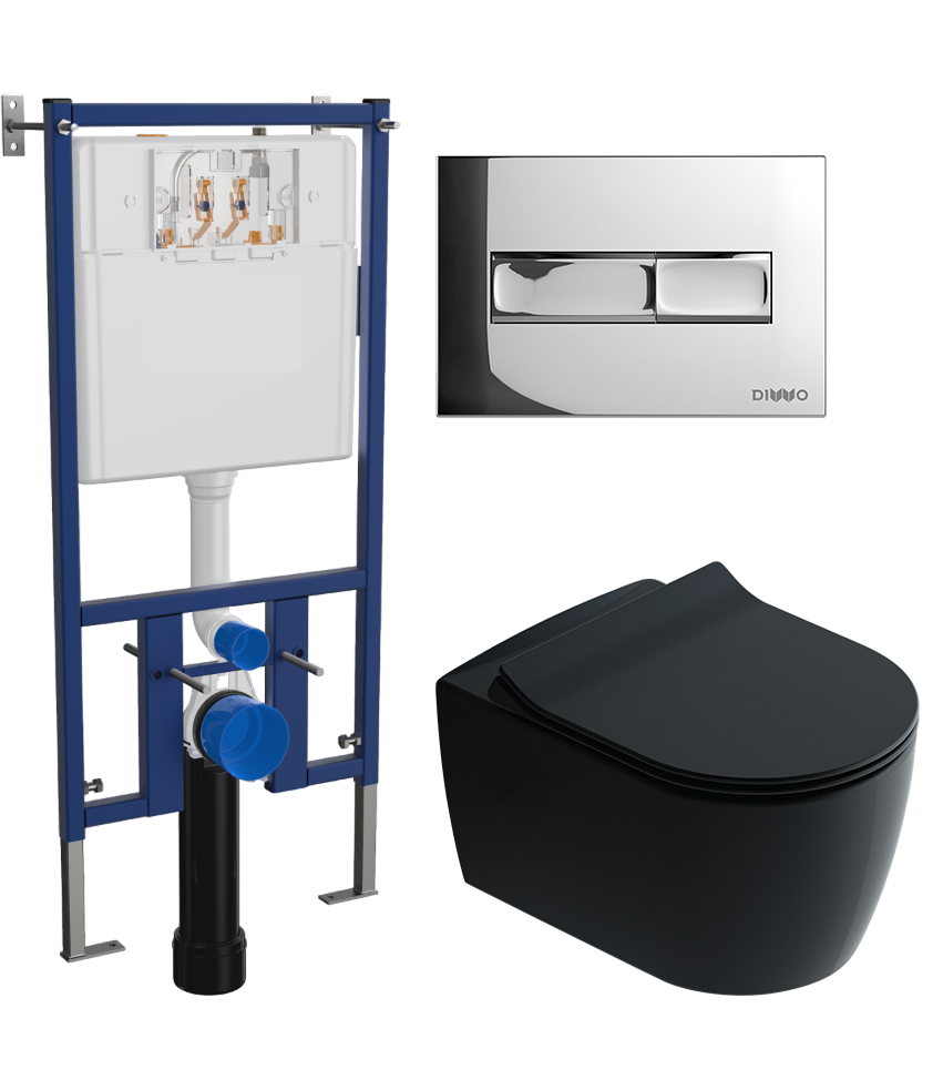 Комплект 3 в 1 Унитаз подвесной STWORKI Ноттвиль SETK3104-2616 черный + Инсталляция DIWO 4501 + Кнопка 7322 цвет глянцевый хром
