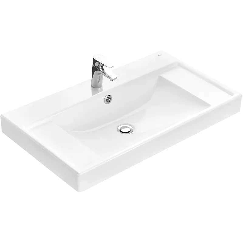 Мебельная раковина Roca Ona 80 накладная, глянцевая белая, прямоугольная, литьевой мрамор