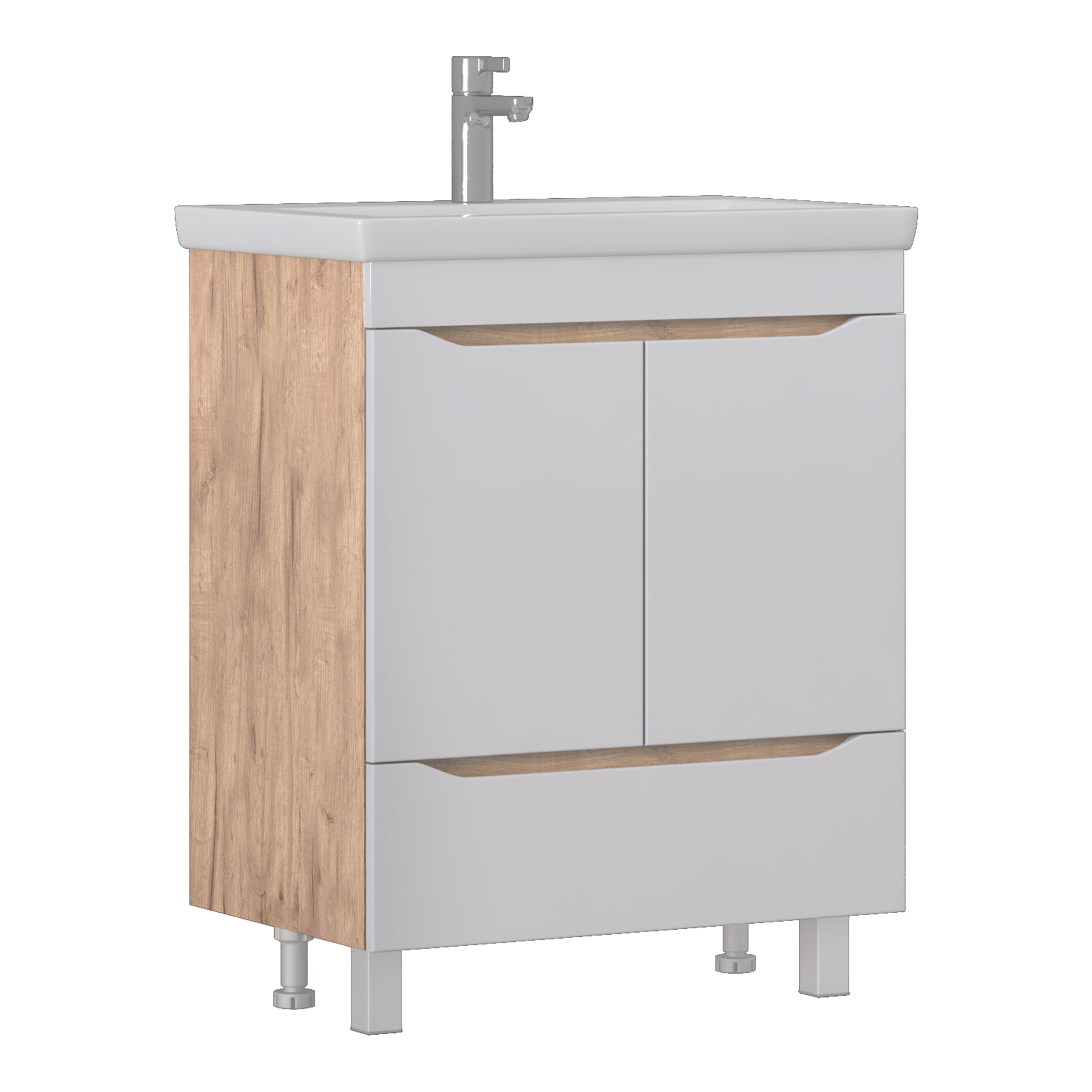 Тумба под раковину без столешницы Vigo Grani 70 белая, дуб золотой, для раковины Cersanit Como 70