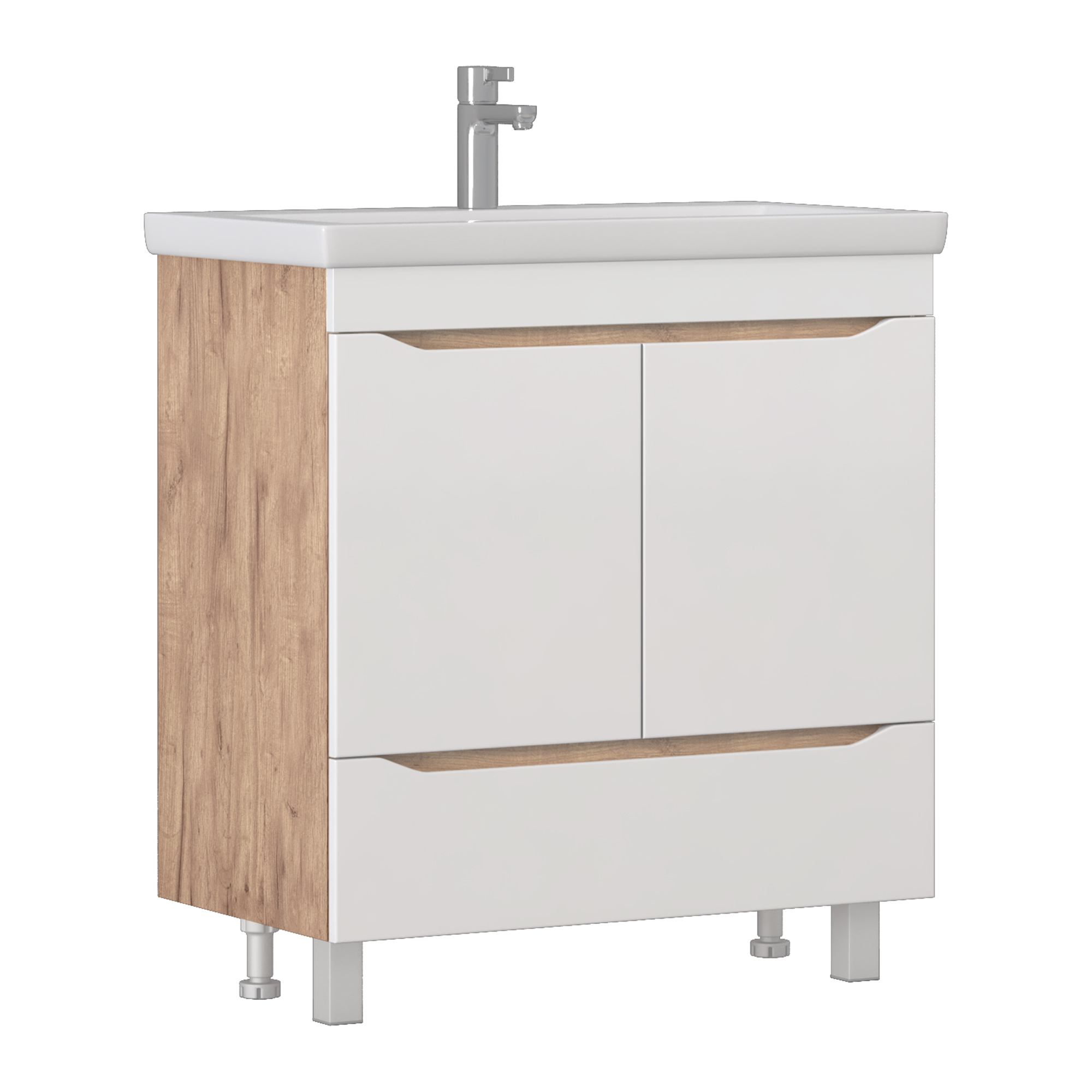 Тумба под раковину без столешницы Vigo Grani 80 белая, дуб золотой, для раковины Cersanit Como 80