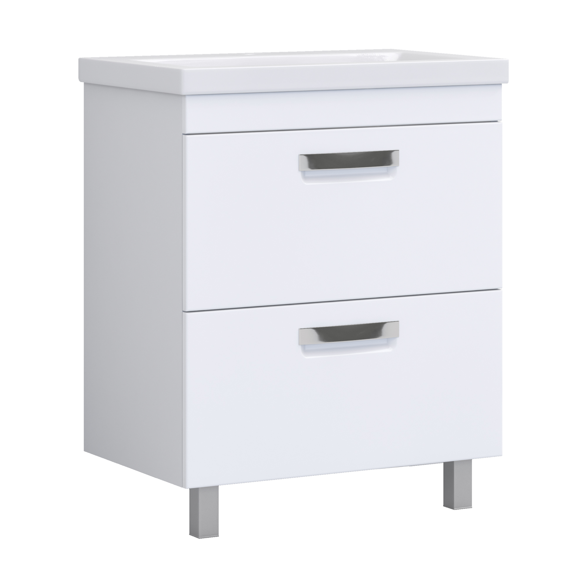 Тумба с раковиной Vigo Plaza 60 2 ящика, белая, раковина Como 60