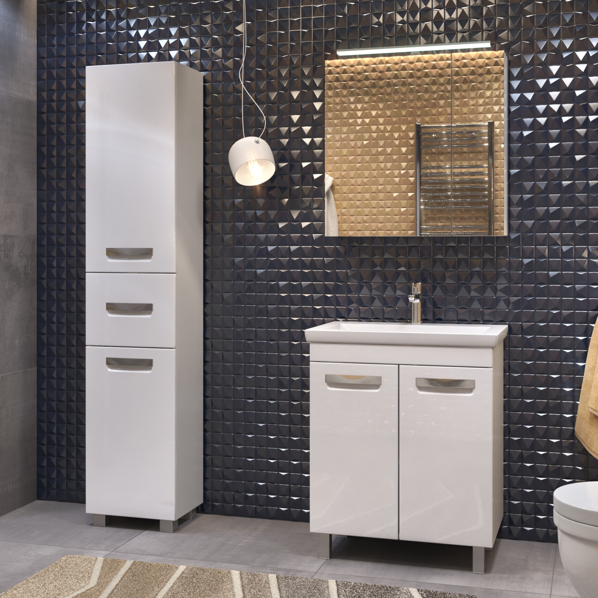 Мебель для ванной комнаты Vigo Plaza 60 напольная, 2 дверцы, белая, раковина Como 60