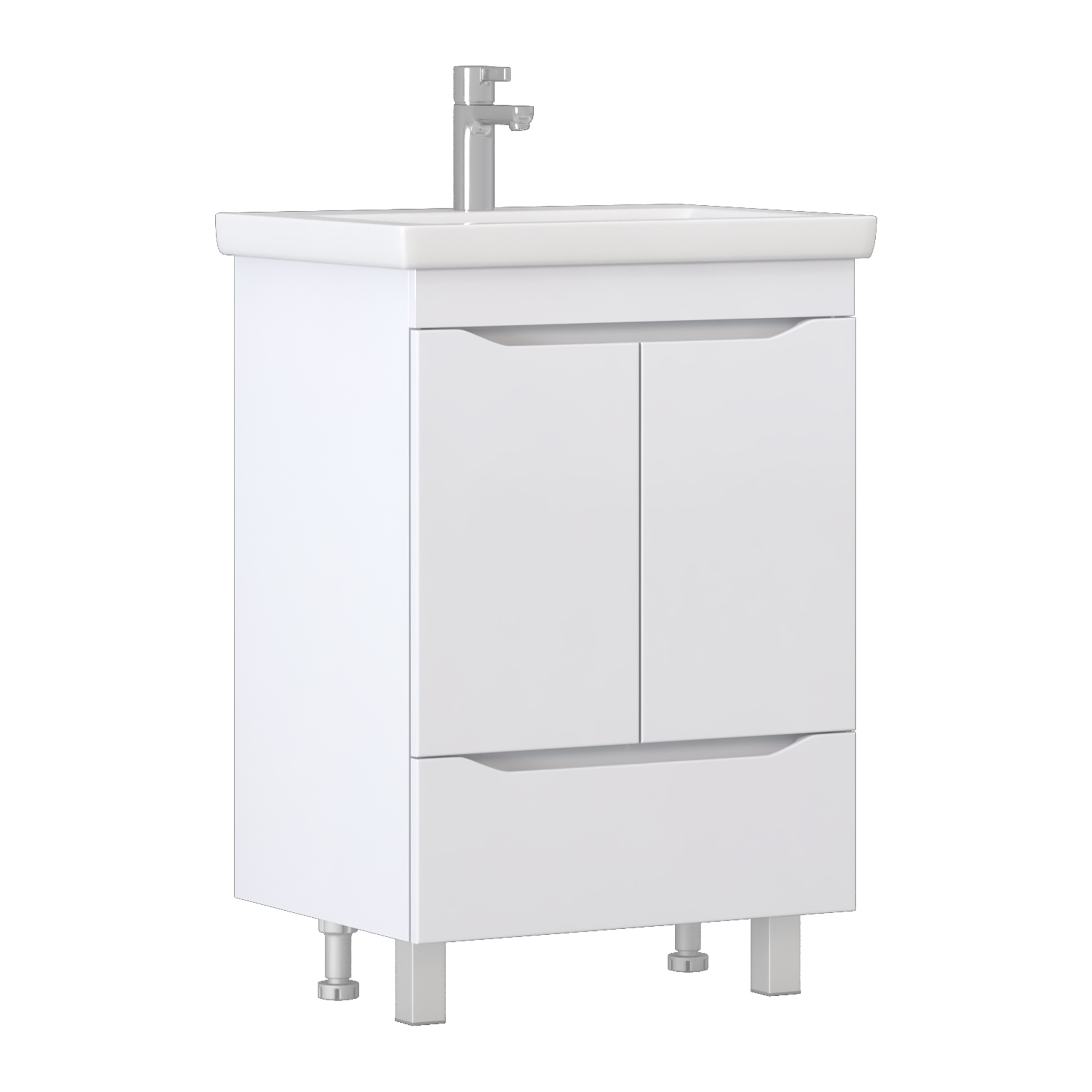 Тумба с раковиной Vigo Grani 60 напольная, 2 дверцы, 1 ящик, белая, раковина Como 60