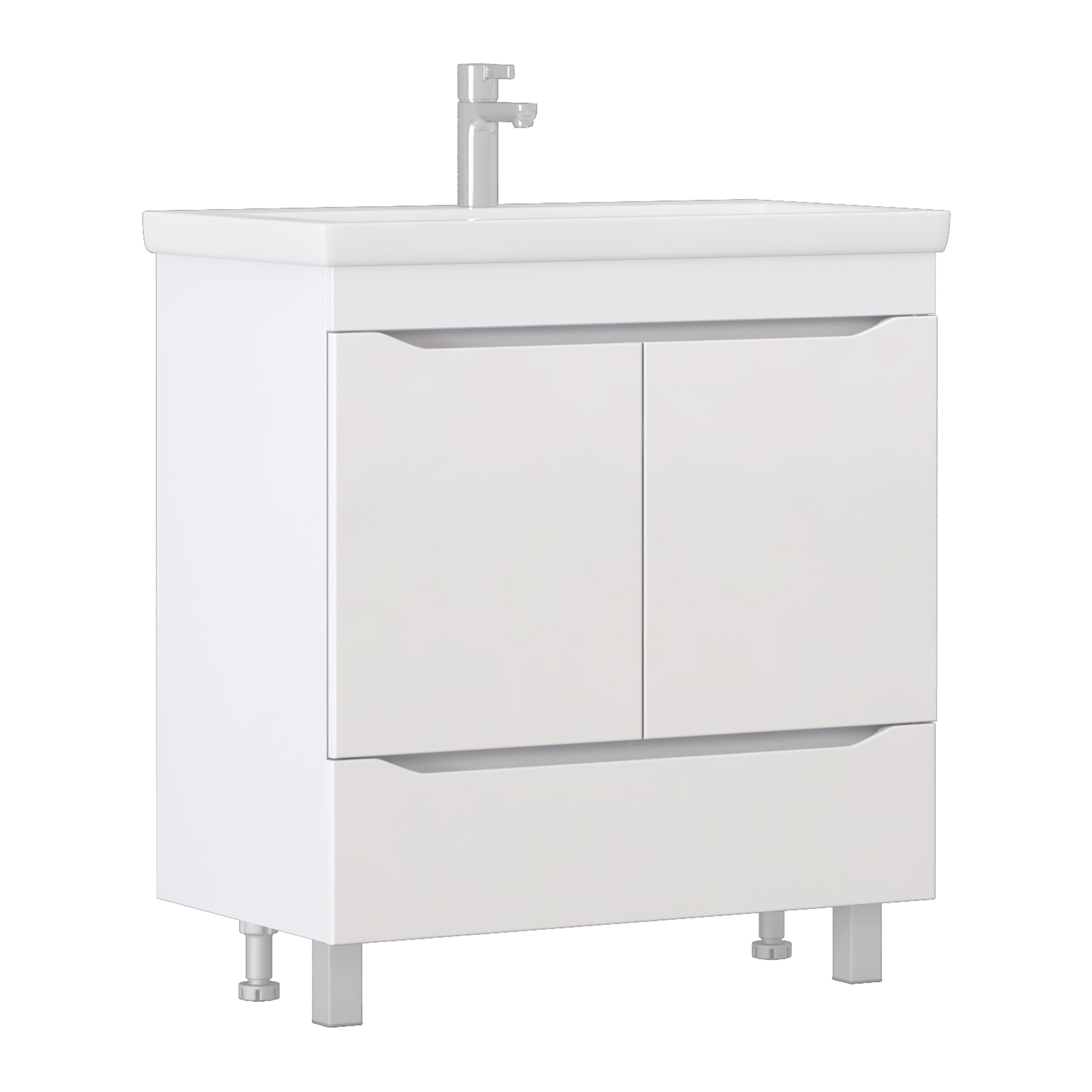 Тумба с раковиной Vigo Grani 80 напольная, 2 дверцы, 1 ящик, белая, раковина Como 80