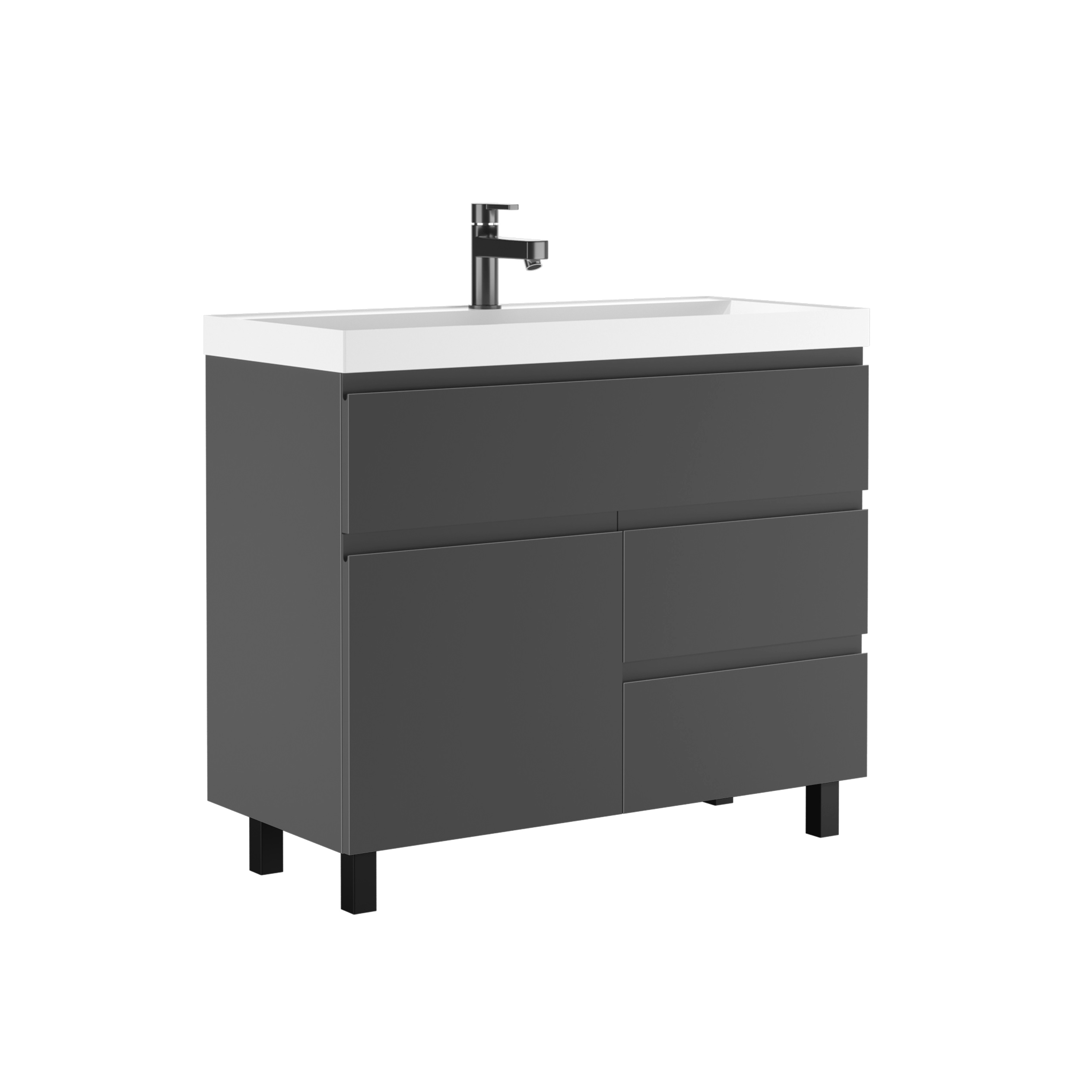 Тумба с раковиной Домино Графо (Grafo) 100 напольная, графит матовый, раковина Bazis 100