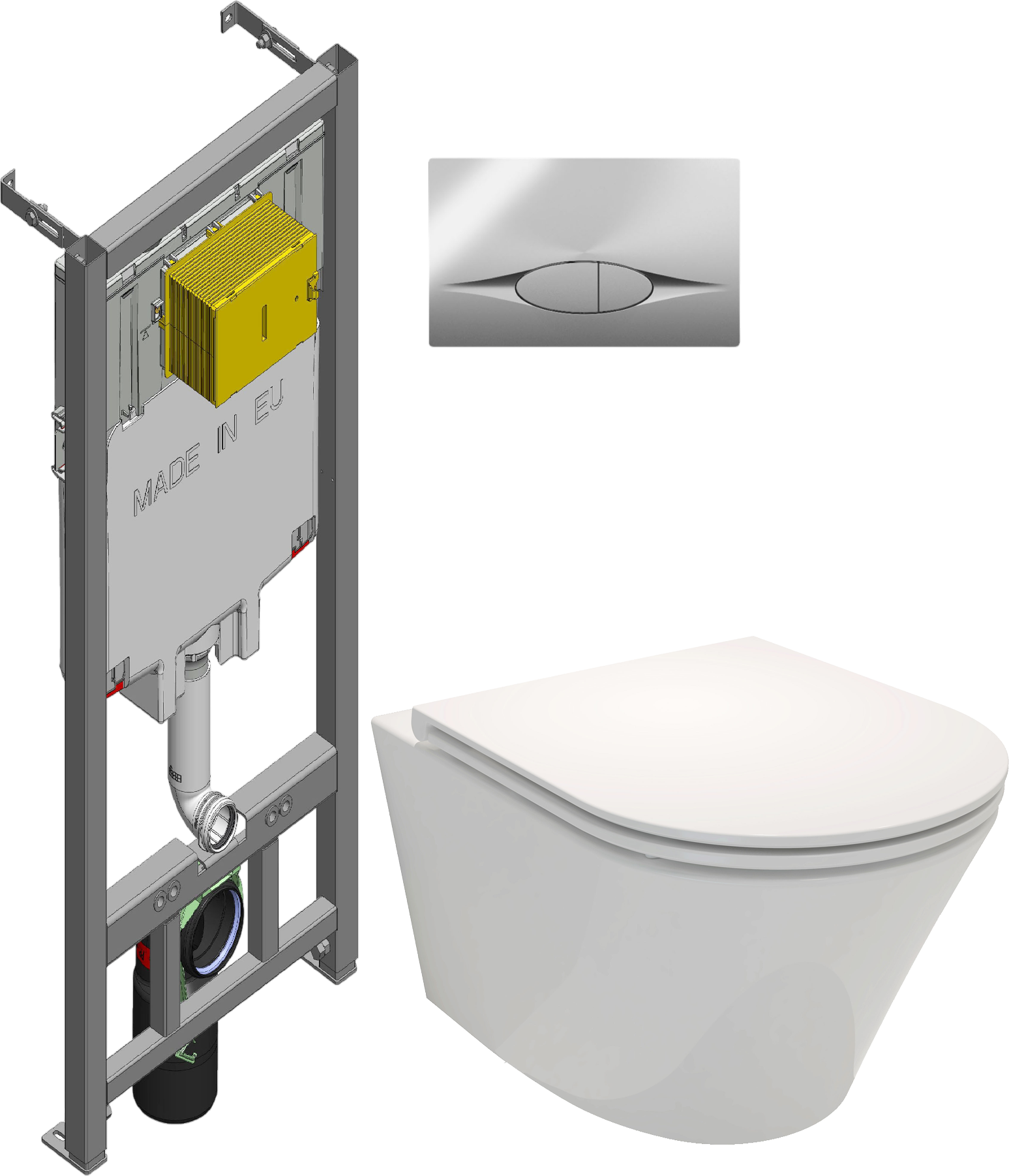 Комплект 3 в 1 Унитаз подвесной Jacob Delafon Rodin+ EDY102-00 + Сиденье E23280-00 с микролифтом + Инсталляция с кнопкой E21822-CP цвет хром