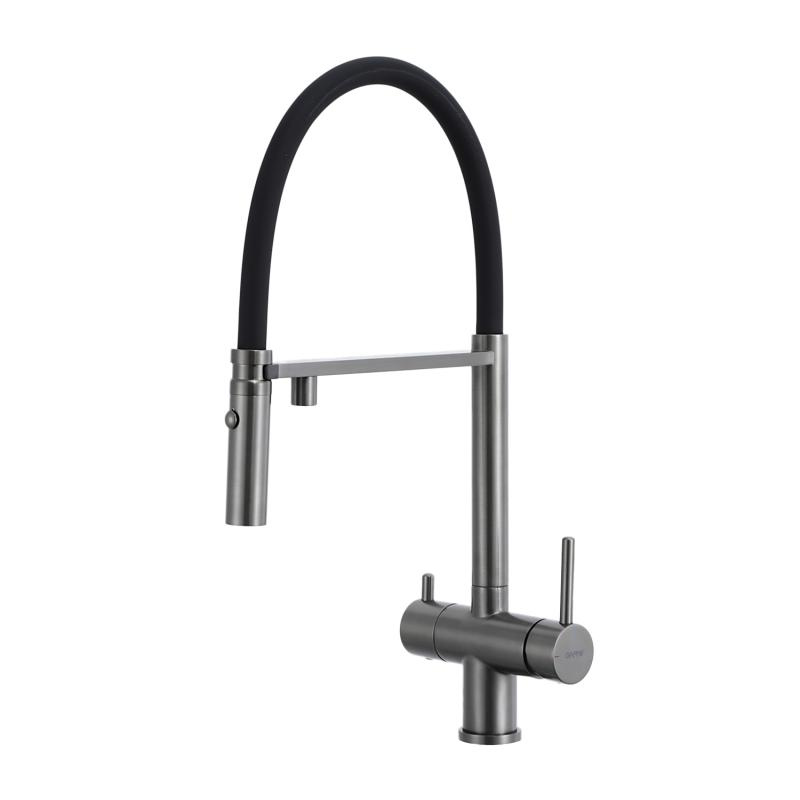Смеситель для кухни Gappo G4397-89 с гибким изливом, оружейная сталь