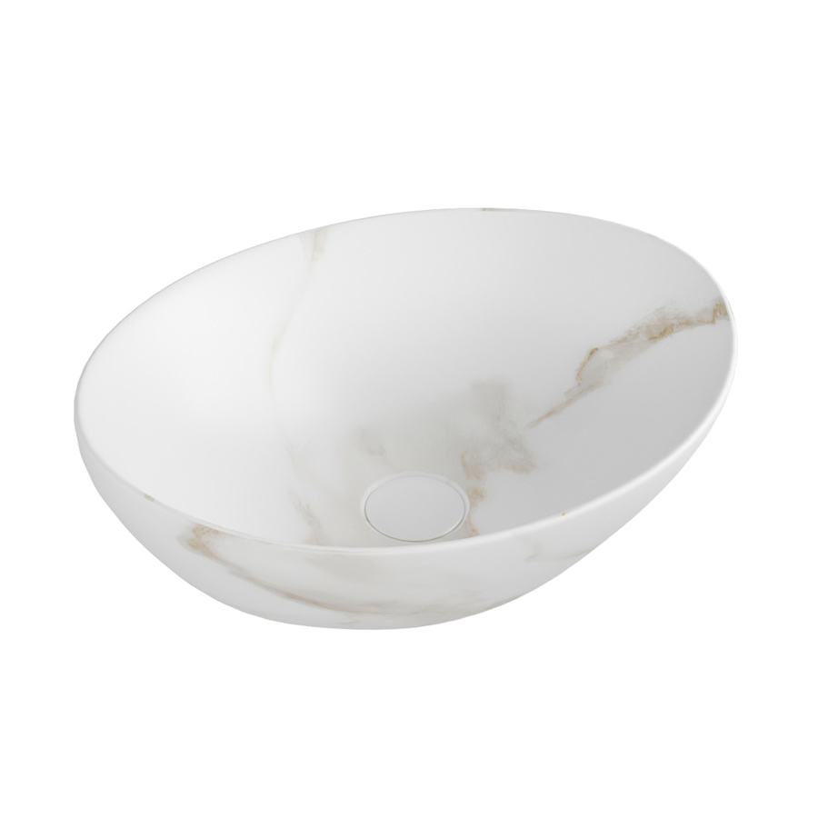 Накладная раковина Teymi Lori 41 матовый белый мрамор, овальная