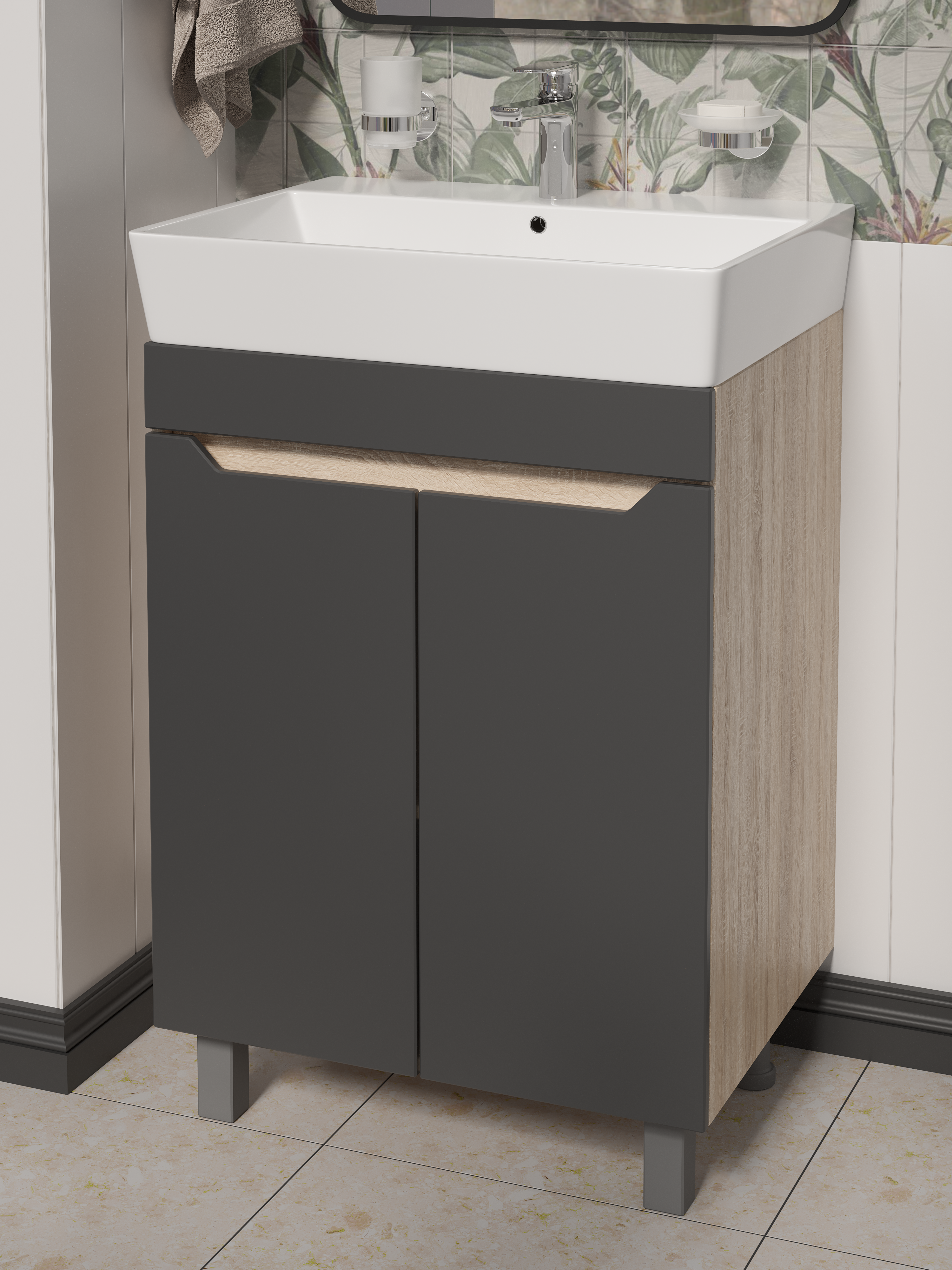 Тумба с раковиной DIWO Архангельск 60 дуб сонома, антрацит