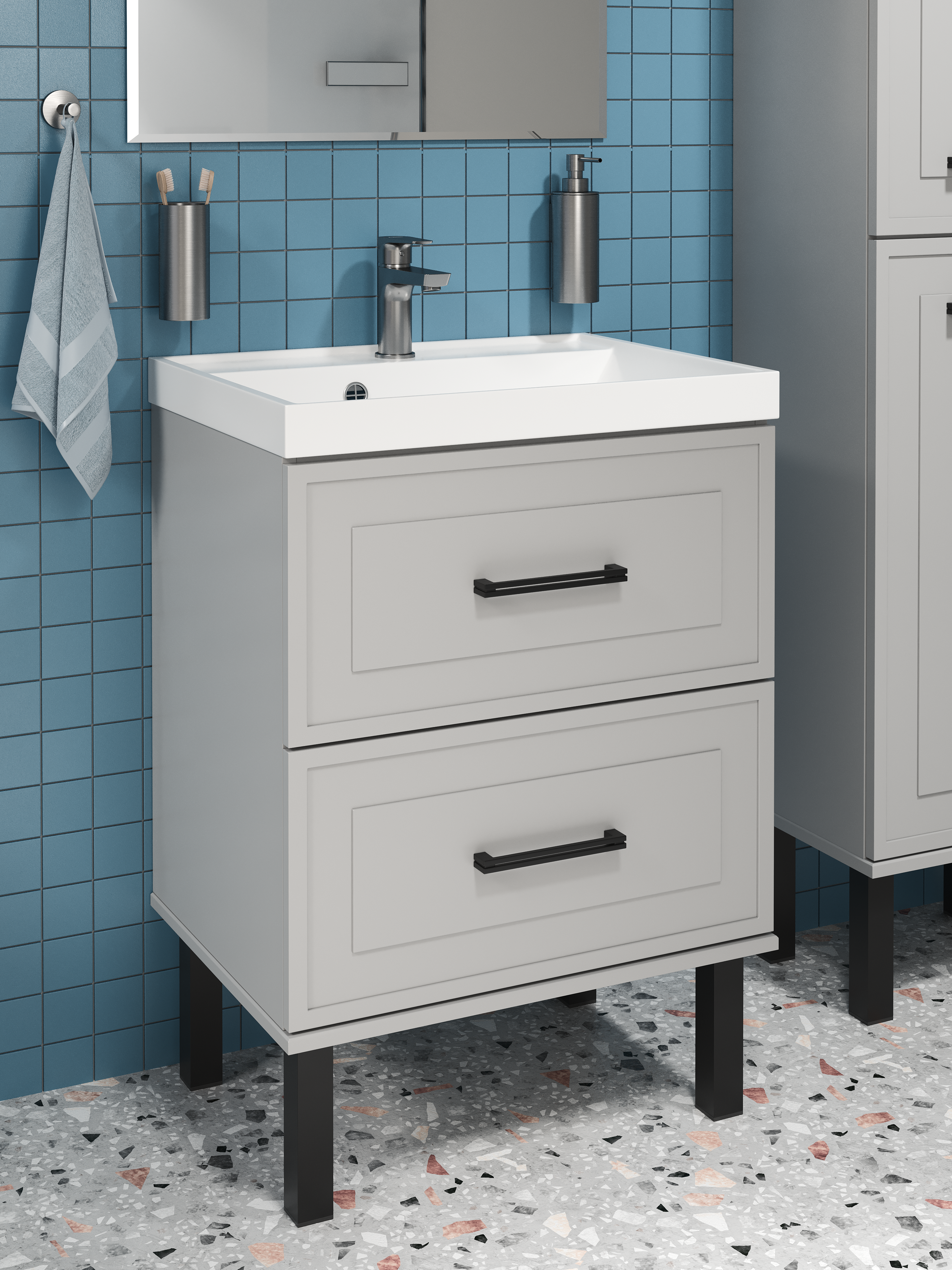 Тумба с раковиной STWORKI Хадстен 60 напольная, серая