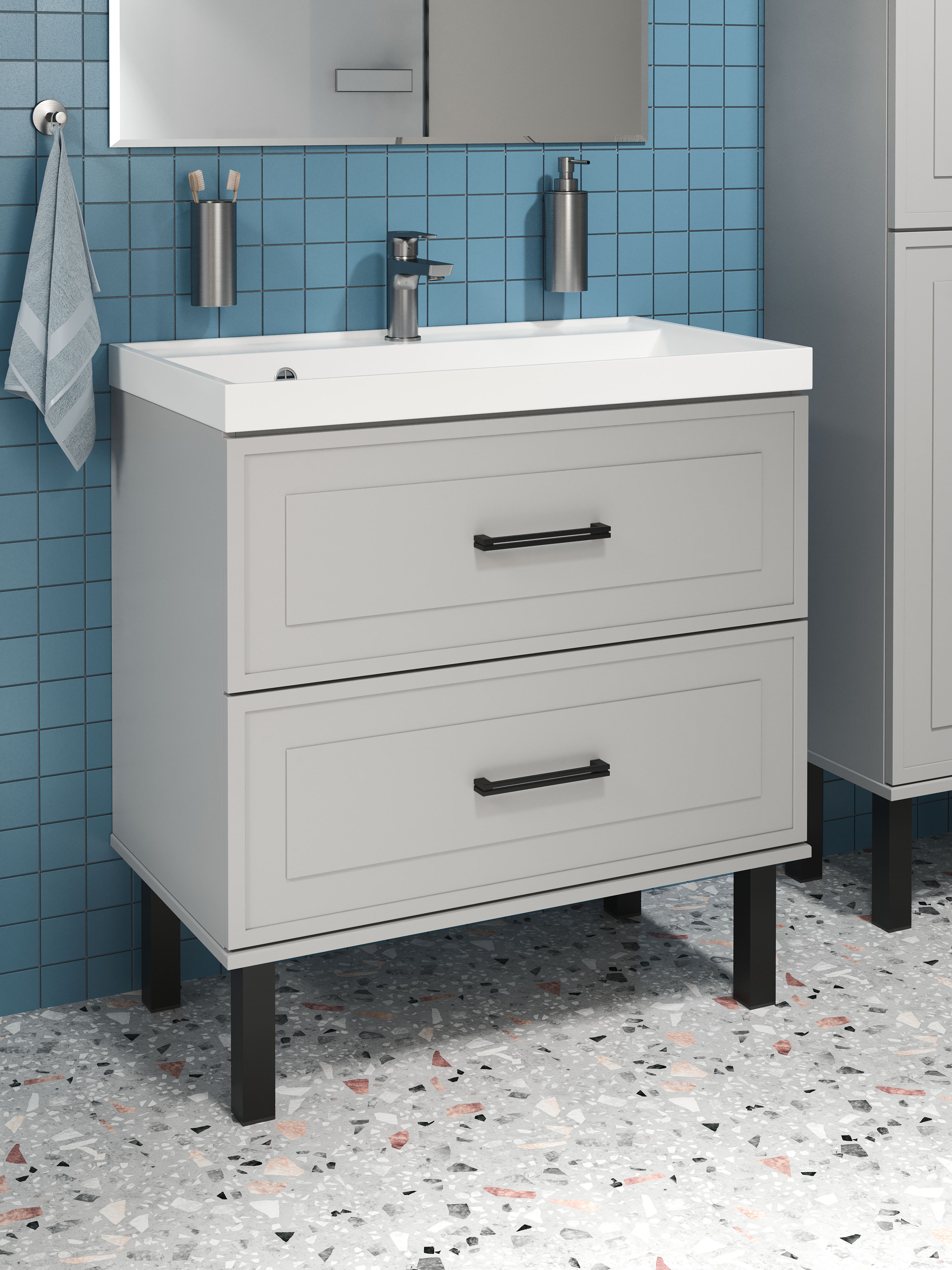 Тумба с раковиной STWORKI Хадстен 80 напольная, серая