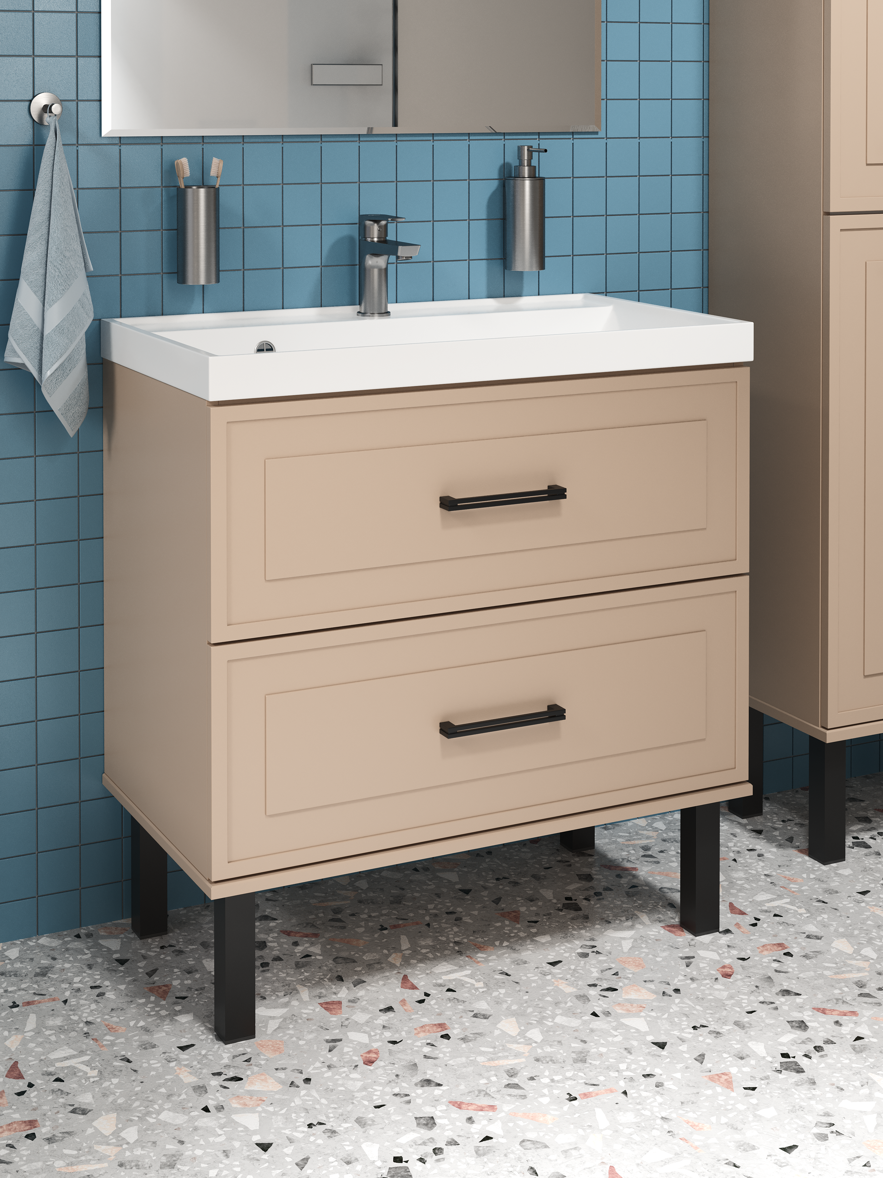 Тумба с раковиной STWORKI Хадстен 80 напольная, латте