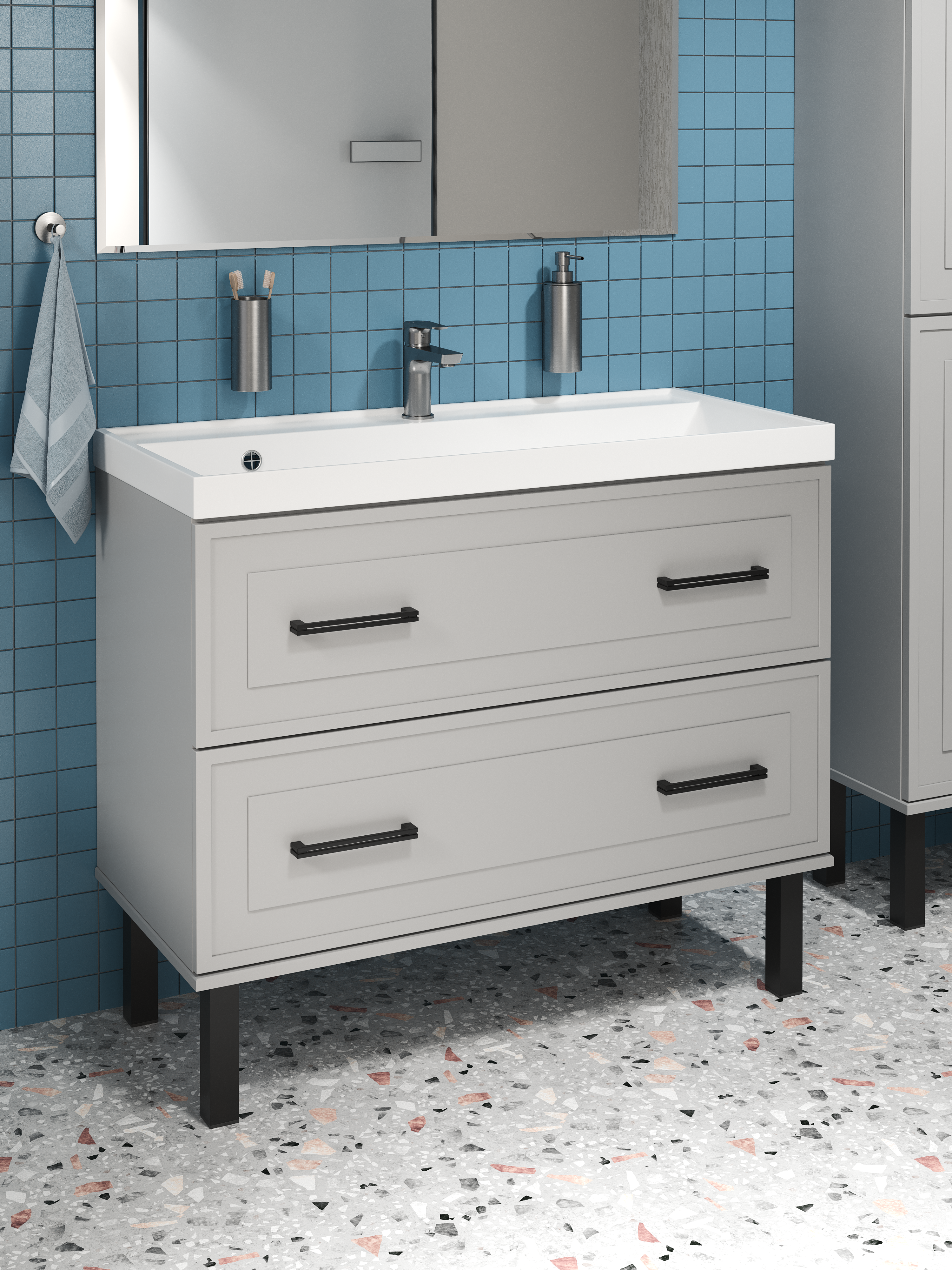 Тумба с раковиной STWORKI Хадстен 100 напольная, серая