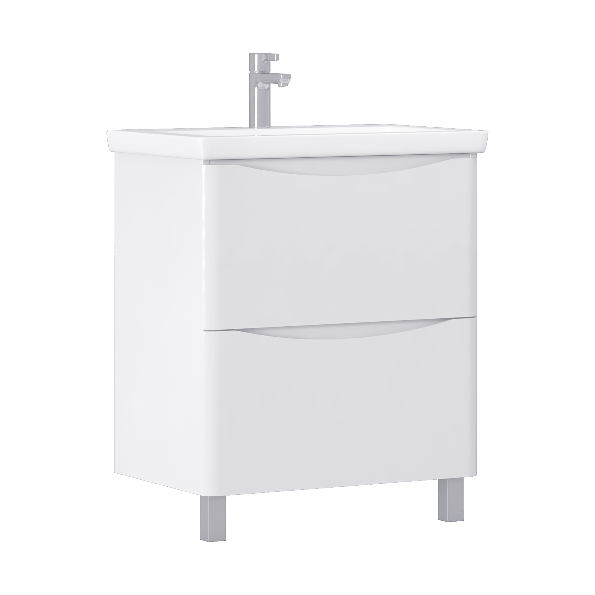 Тумба с раковиной Vigo Glem 70 напольная, 2 ящика, глянцевая белая