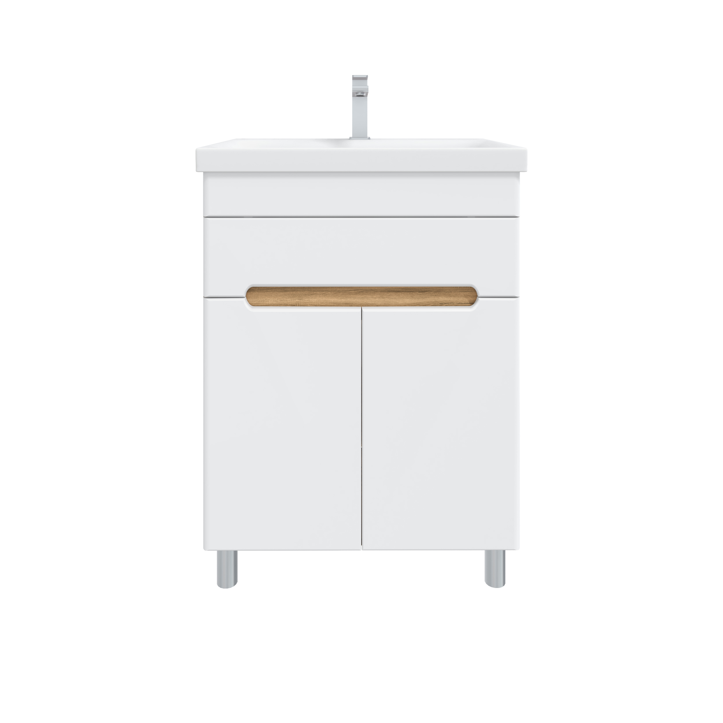 Тумба с раковиной SanStar Модена 50 напольная, глянцевая белая, дуб вотан, раковина Moduo 50