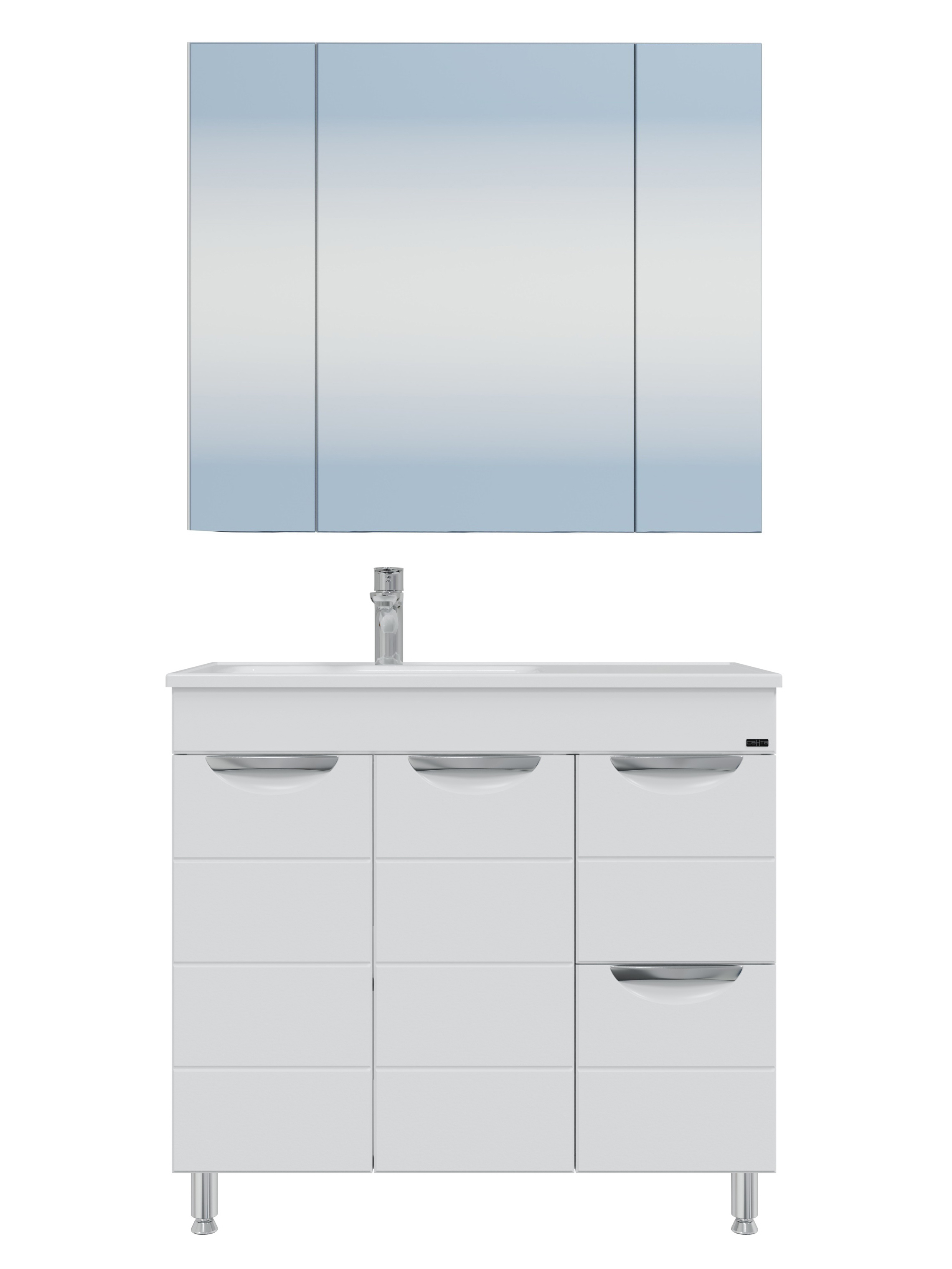 Мебель для ванной комнаты СаНта Родос 90 напольная, с ящиками и дверками, глянцевая белая