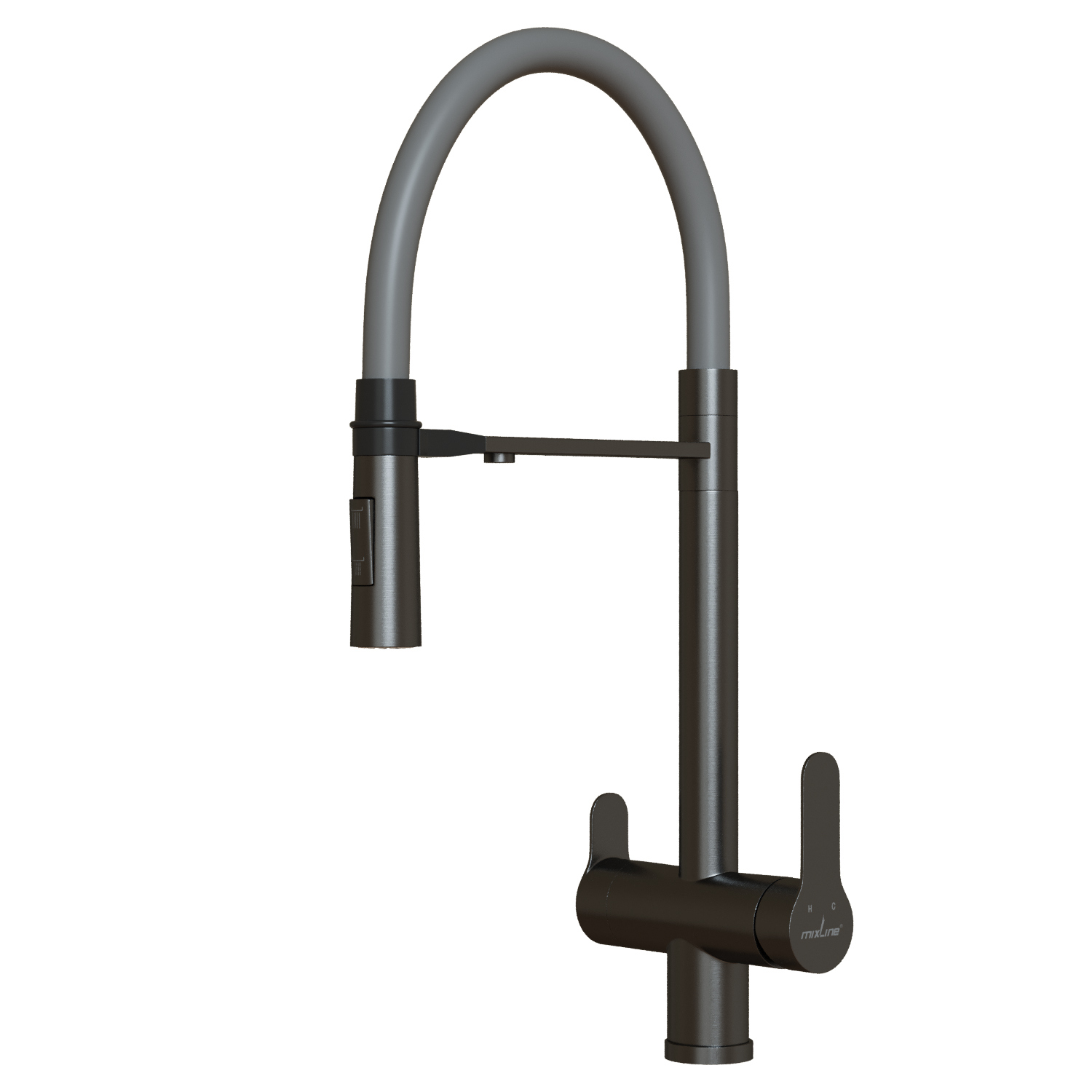 Смеситель для кухни 35k MIXLINE MLSS-0401BL серый гиб. излив магнит, подкл.к фильтру, ЧЕРНЫЙ ГРАФИТ