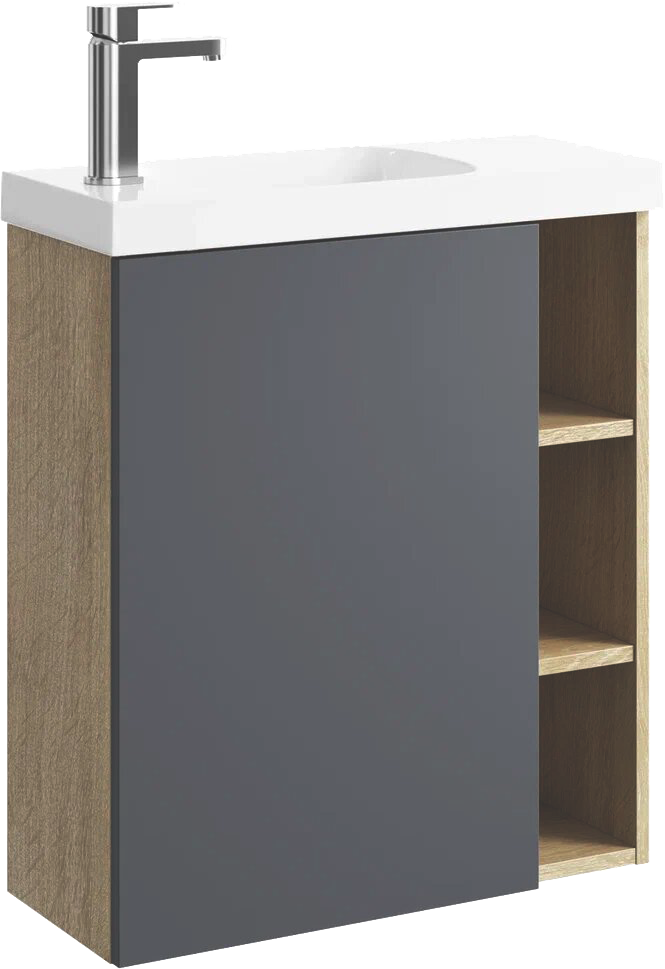 Тумба с раковиной Aqwella Alba 60 L, подвесная, дуб давос, матовая серая