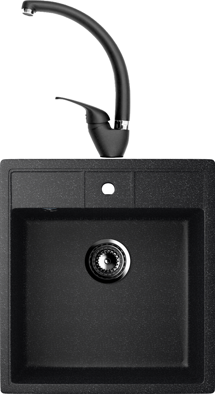 Комплект Мойка Ulgran U-406 -308, черная + Смеситель Domaci Солерно DC-3013, морион