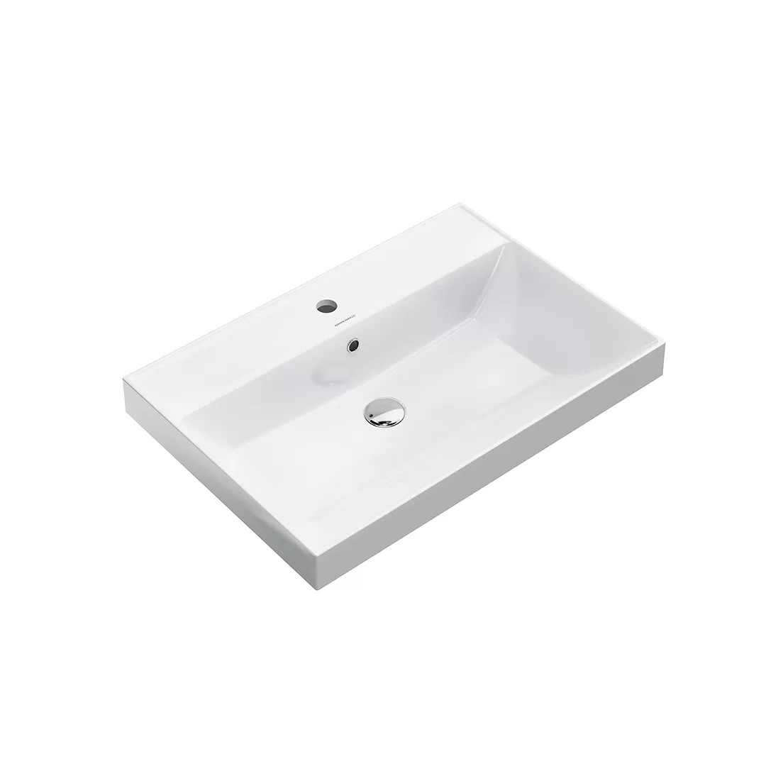 Мебельная раковина KERAMA MARAZZI Cubo 71 накладная, глянцевая белая, прямоугольная, фаянс