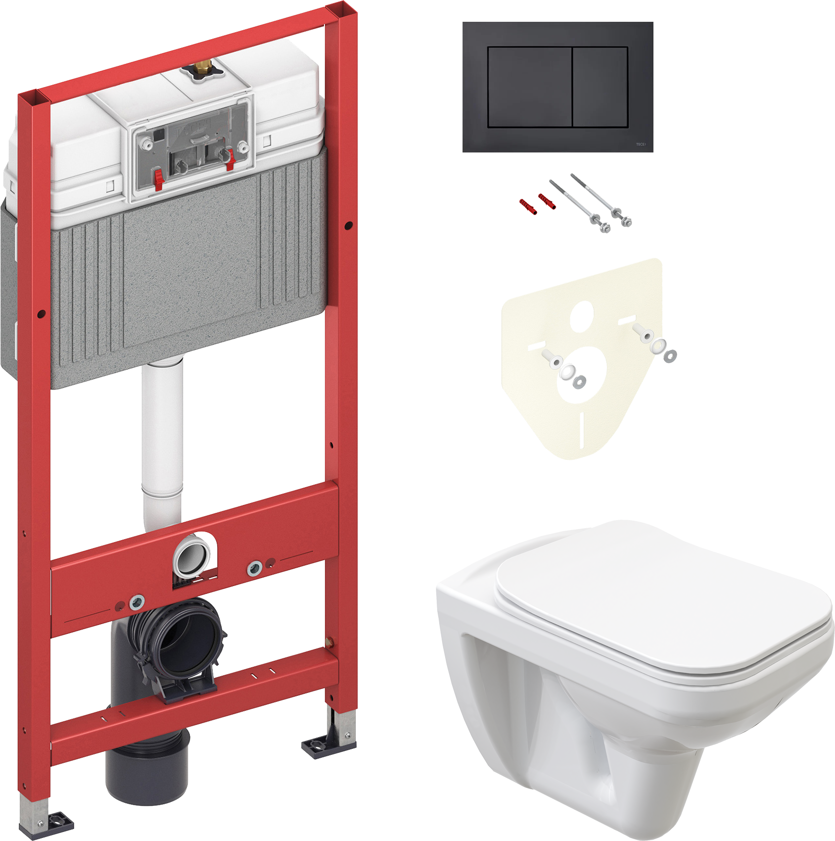 Комплект 5 в 1: Инсталляция TECE Now 9400414 + Унитаз подвесной STWORKI Дублин SETK3504 + Сиденье с микролифтом + Кнопка черная + Комплект шумоизоляции, креплений