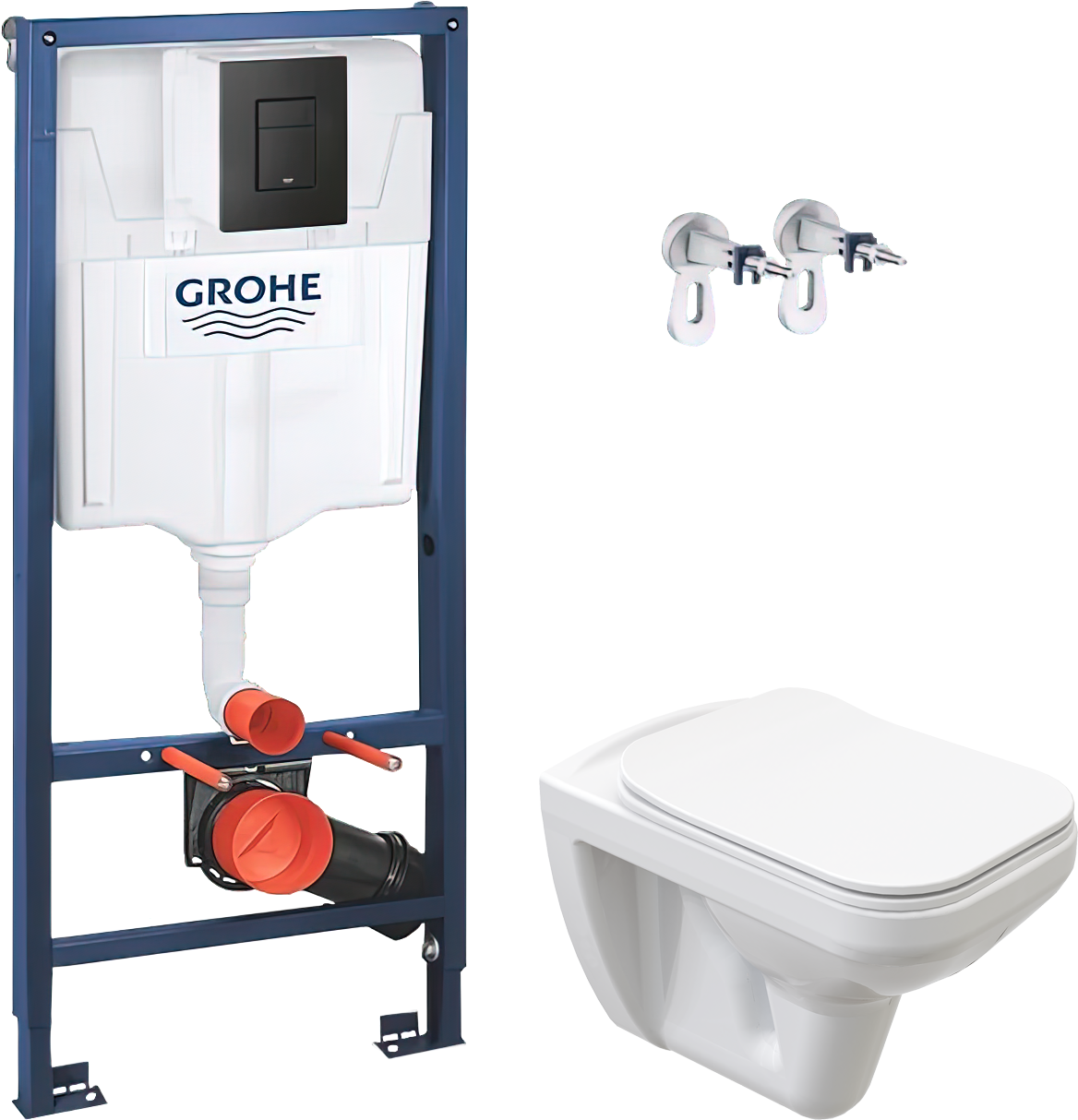 Комплект 5 в 1: Инсталляция Grohe Solido 38811KF0 + Унитаз подвесной STWORKI Дублин SETK3504 + Сиденье с микролифтом + Кнопка черная + Комплект креплений