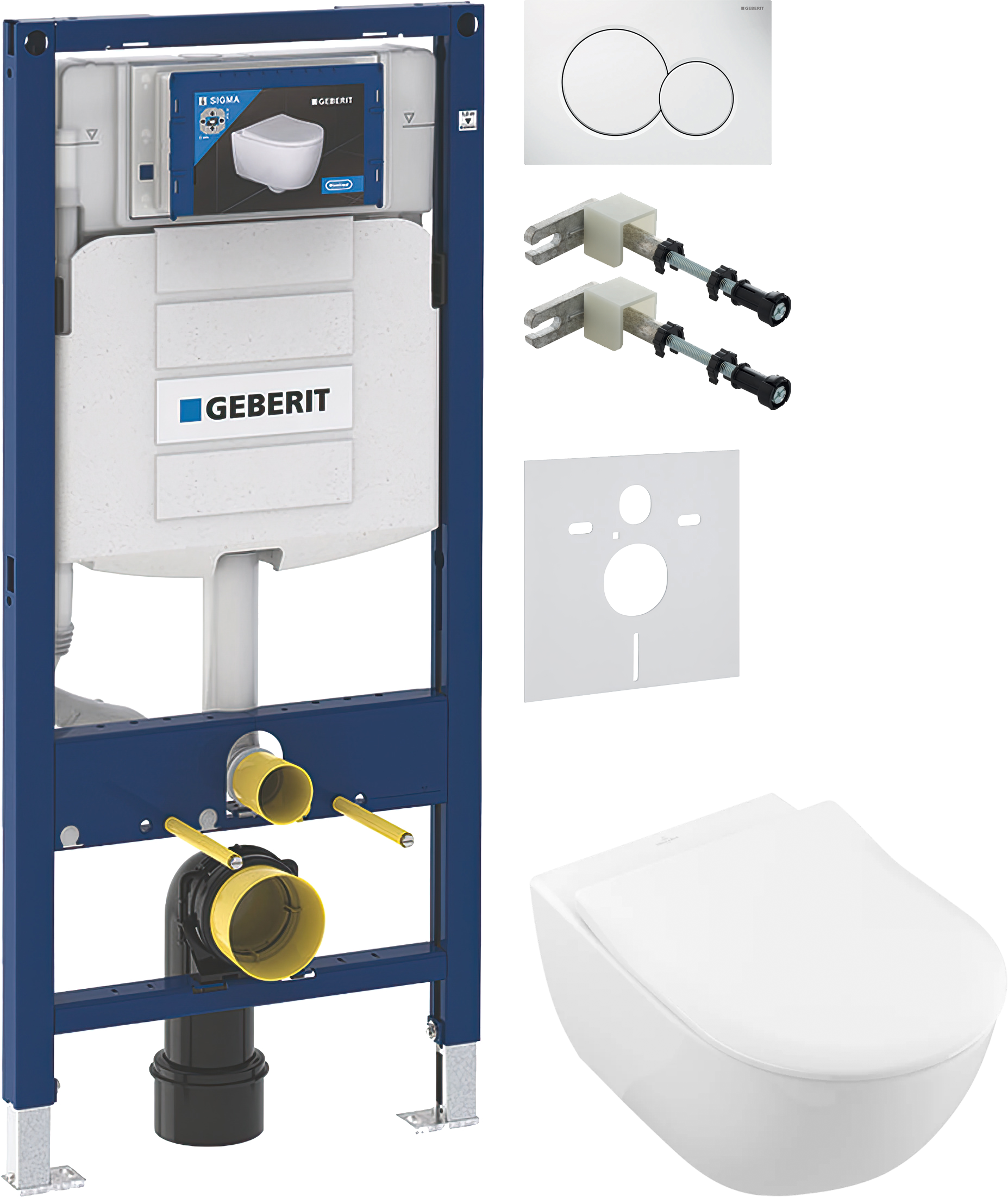 Комплект 5 в 1 Унитаз подвесной Villeroy & Boch Subway 2.0 5614R201 + Крепления Geberit Duofix 111.815.00.1 к стене + Звукоизоляция 156.050.00.1 + Инсталляция UP 320 111.300.00.5 (111.950.00.6) + Кнопка Sigma 01 115.770.11.5 цвет белый