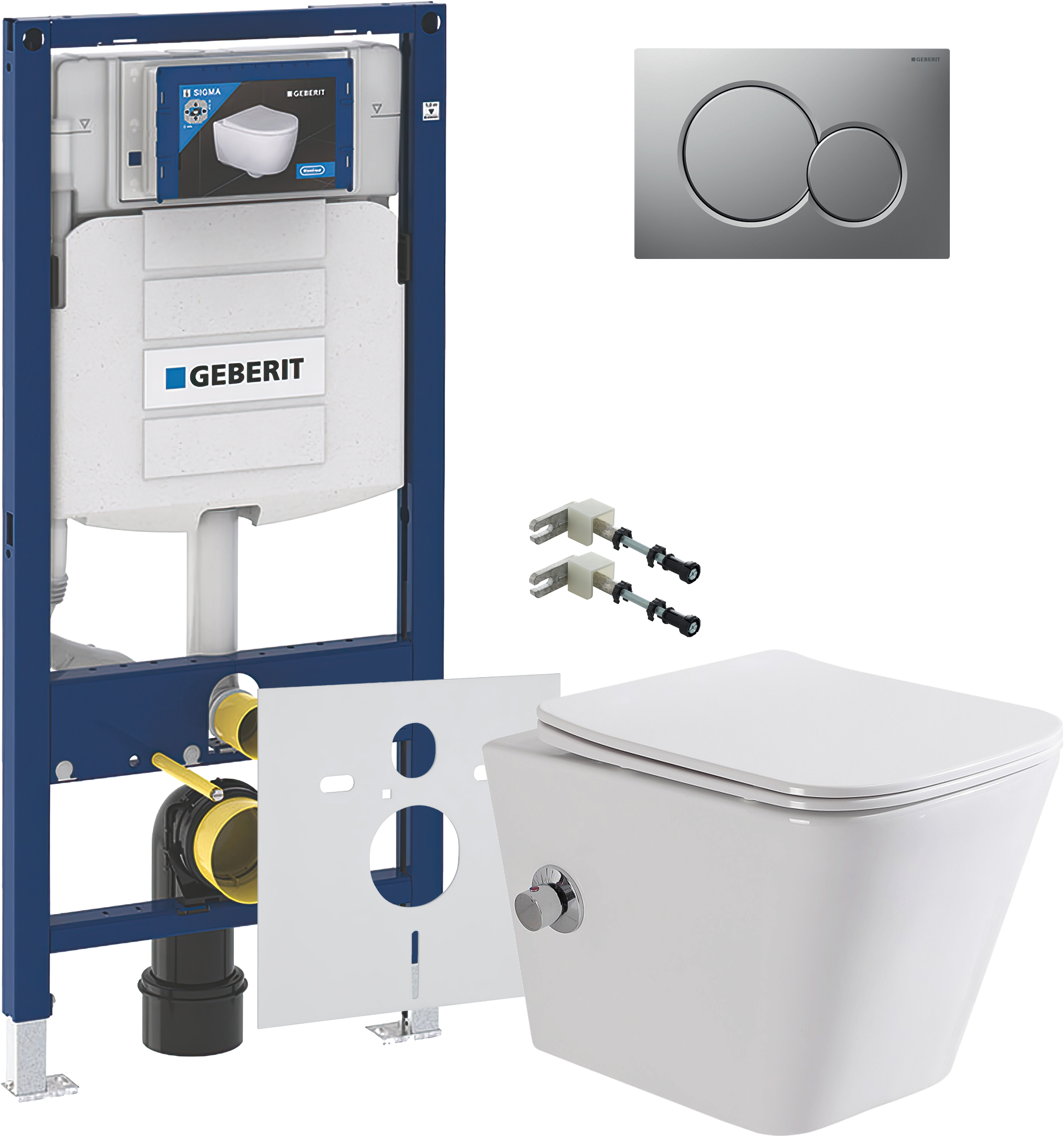 Комплект  Унитаз подвесной BelBagno Due BB3103CHR-BS/SC с микролифтом, со смесителем и функцией биде + Комплект крепления для инсталляций Geberit Duof