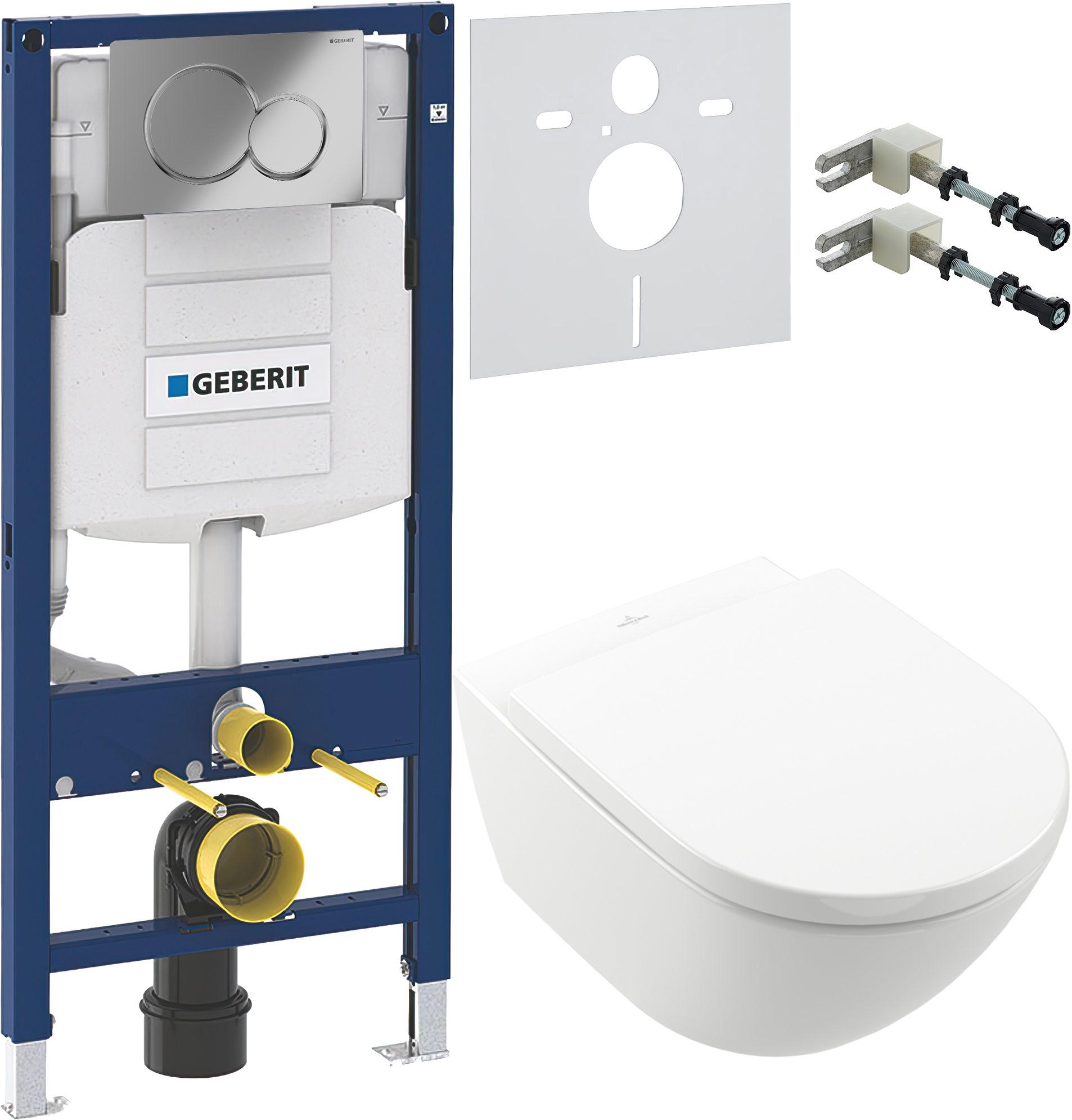 Комплект 5 в 1 Унитаз подвесной Villeroy & Boch Subway 3.0 4670TS01 + Крепления Geberit Duofix 111.815.00.1 к стене + Звукоизоляция 156.050.00.1 + Инсталляция UP 320 111.300.00.5 (111.950.00.6) + Кнопка Sigma 01 115.770.21.5 цвет глянцевый хром