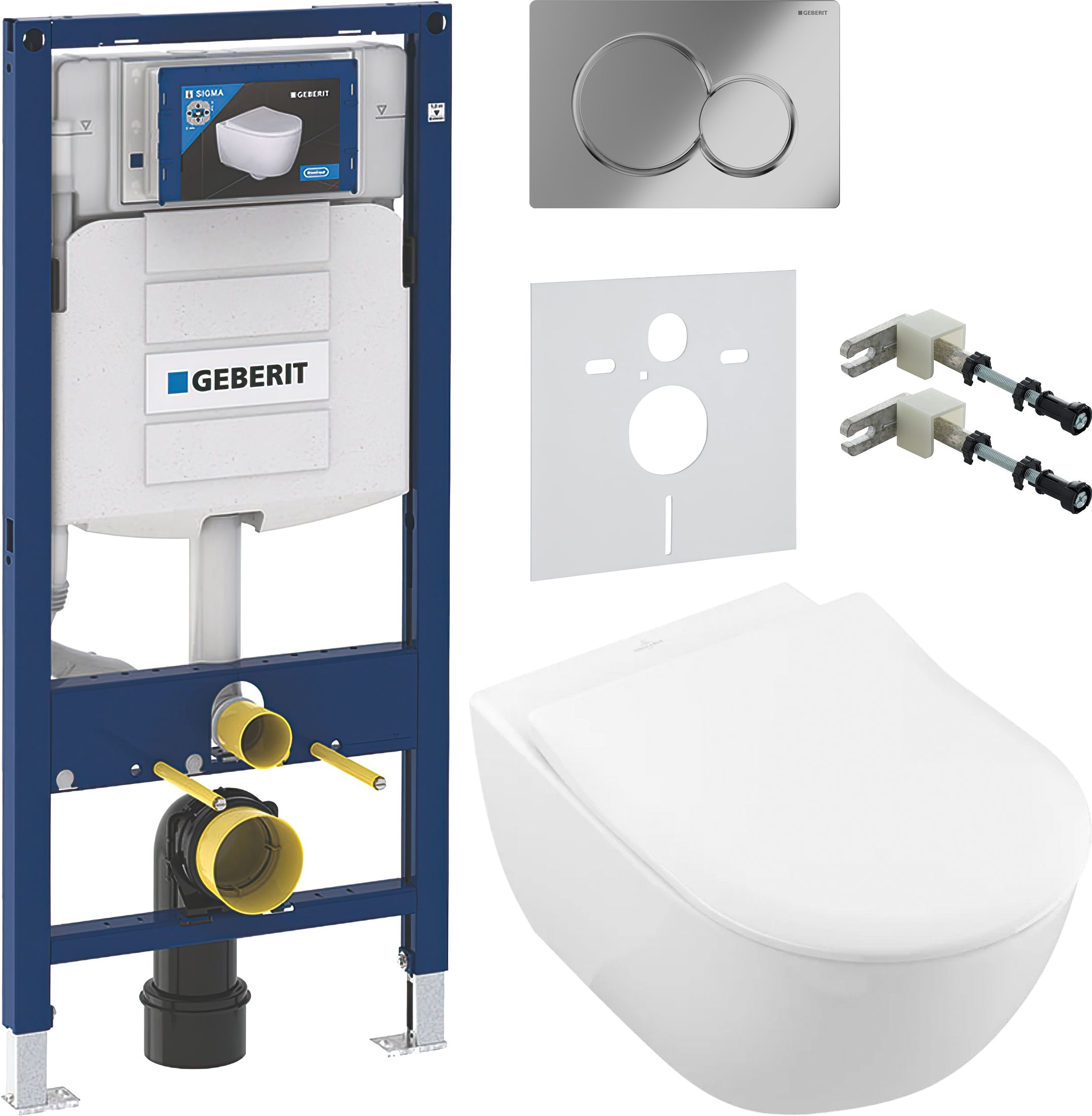 Комплект 5 в 1 Унитаз подвесной Villeroy & Boch Subway 2.0 5614R201 + Крепления Geberit Duofix 111.815.00.1 к стене + Звукоизоляция 156.050.00.1 + Инсталляция UP 320 111.300.00.5 (111.950.00.6) + Кнопка Sigma 01 115.770.21.5 цвет глянцевый хром