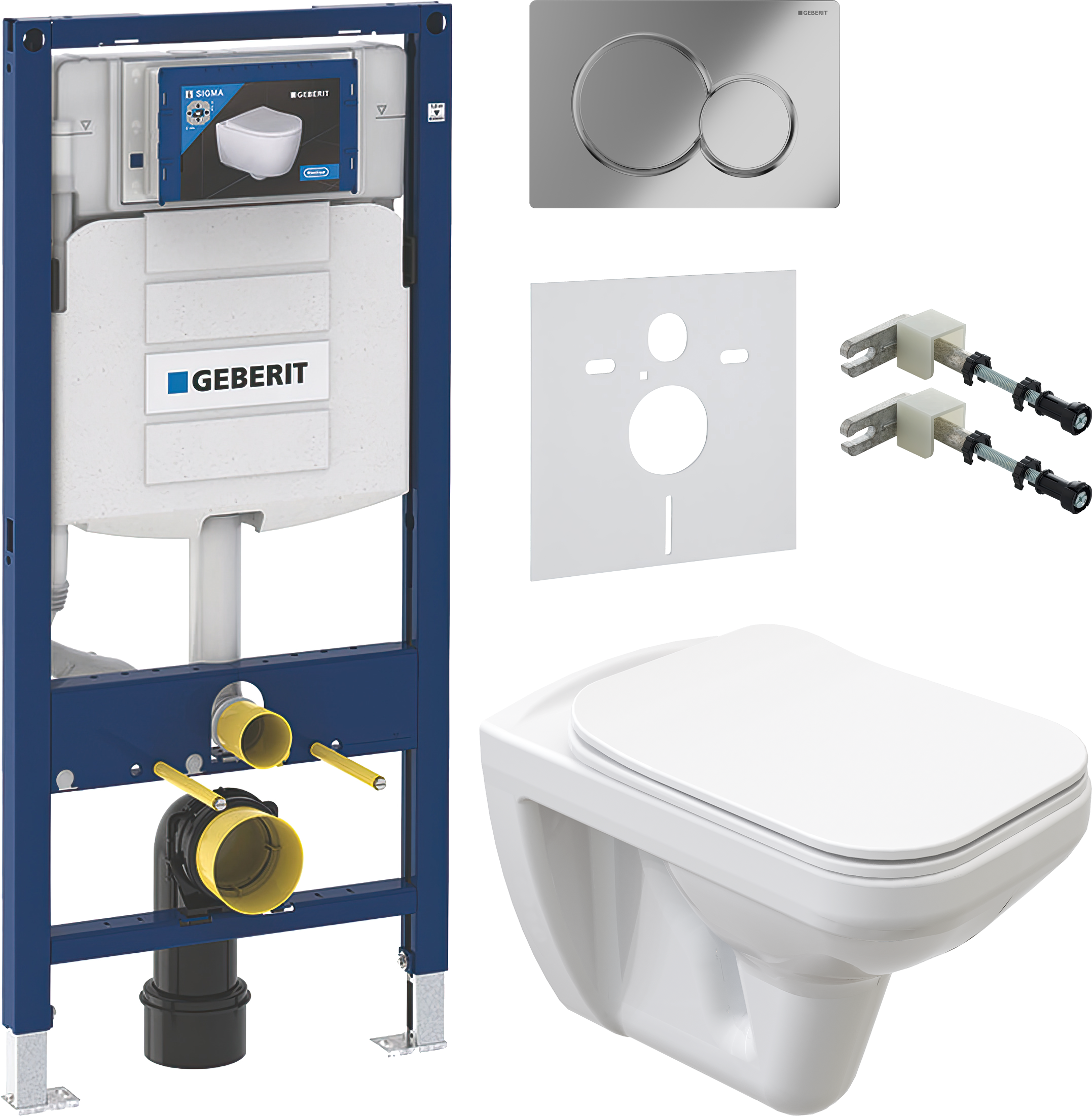 Комплект 5 в 1 Унитаз подвесной STWORKI Дублин SETK3504-0605-001-1-6000 + Крепления Geberit Duofix 111.815.00.1 к стене + Звукоизоляция 156.050.00.1 + Инсталляция UP 320 111.300.00.5 (111.950.00.6) + Кнопка Sigma 01 115.770.21.5 цвет глянцевый хром