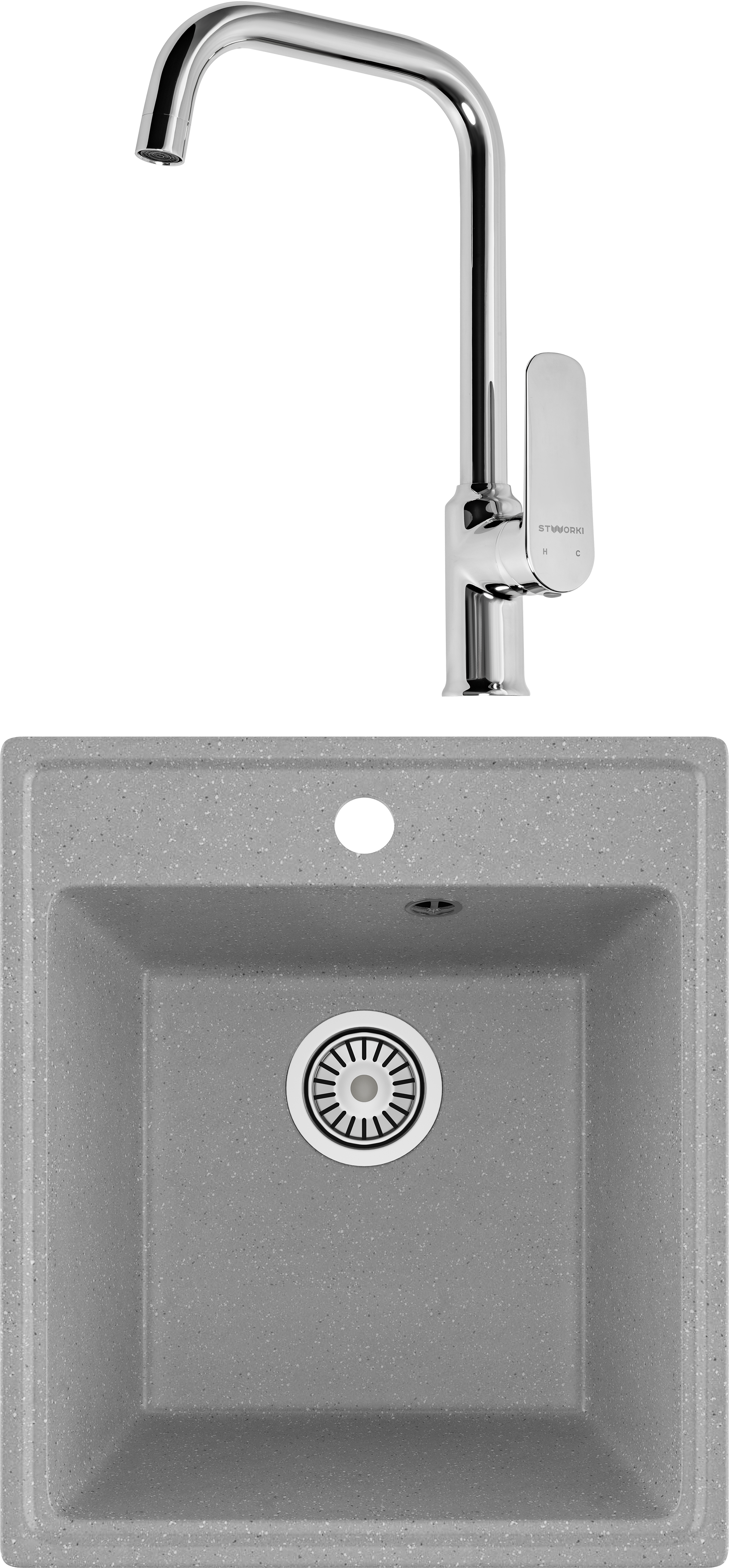 Комплект Мойка Domaci Палермо PR-425-003, серая + Смеситель STWORKI