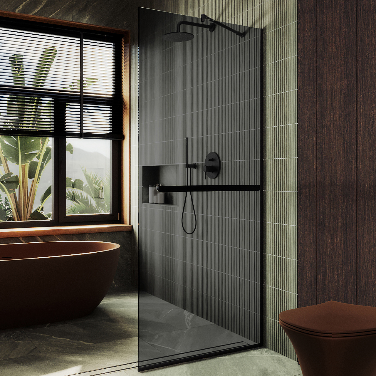 Душевая перегородка Maybahglass MGD-729-6у 79 см, профиль черный, стекло графит