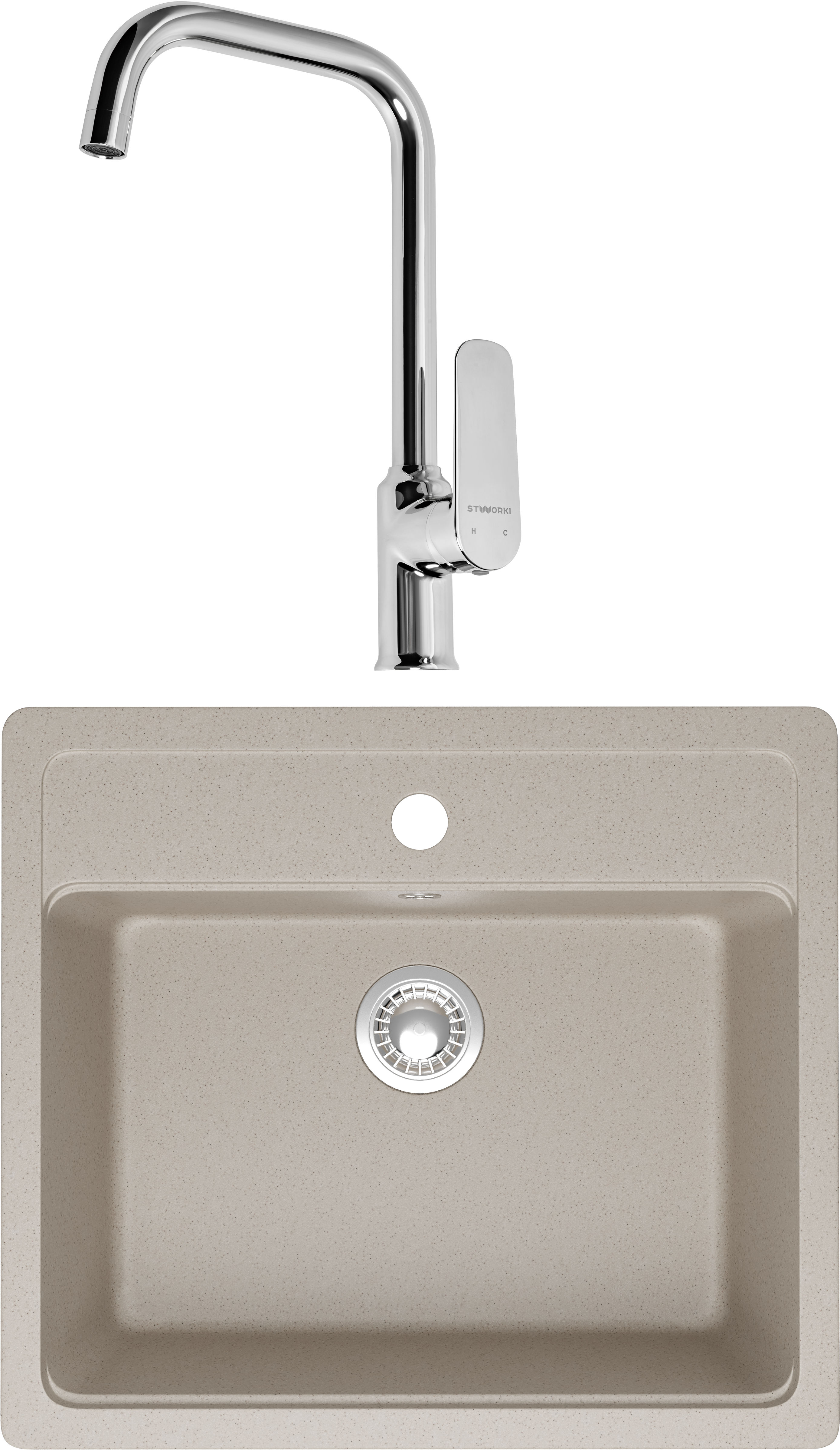 Комплект Мойка Domaci Болонья М-09-003, бежевая + Смеситель STWORKI WFD04005GA