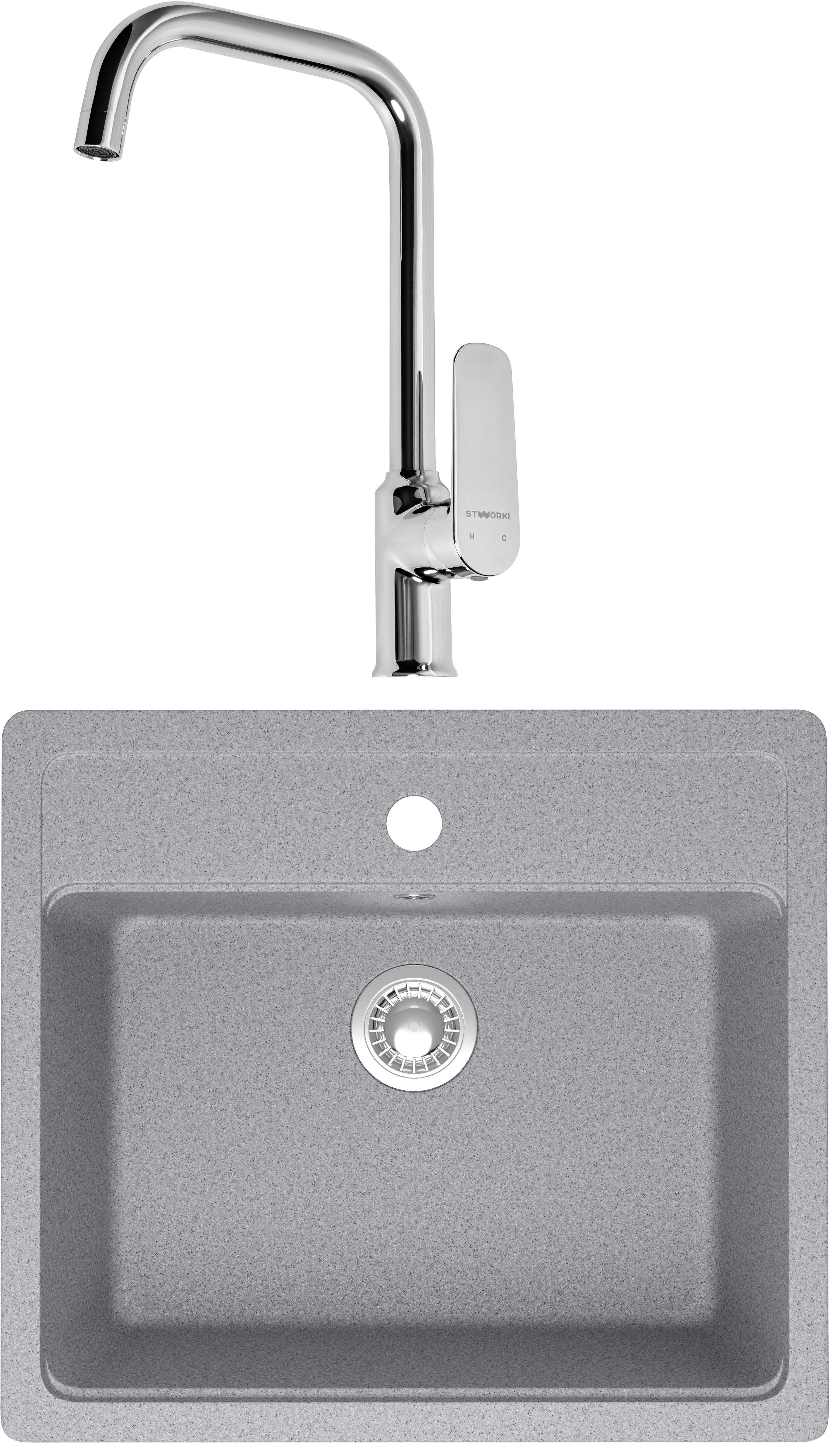 Комплект Мойка Domaci Болонья М-09-005, серая + Смеситель STWORKI WFD04005GA